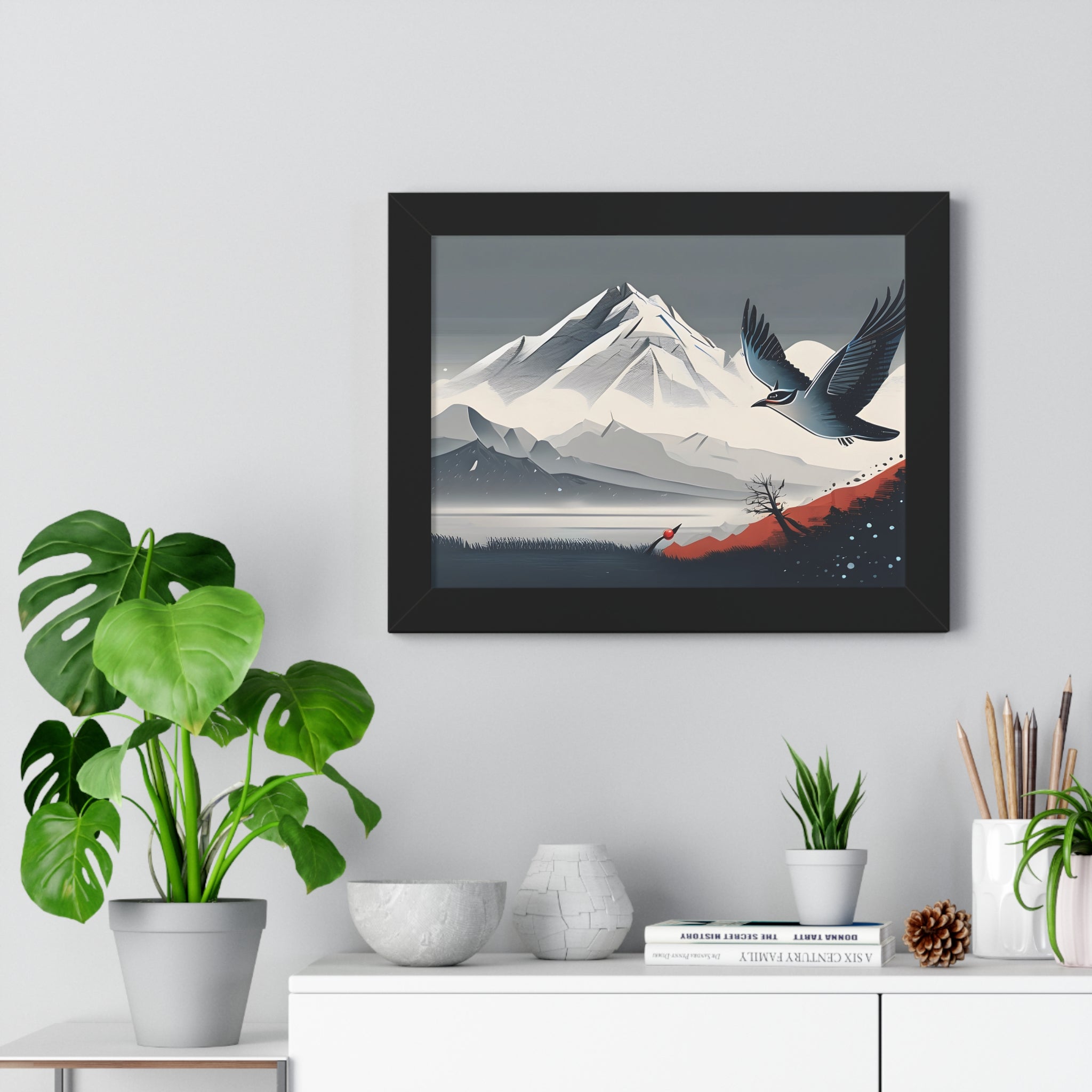 Solitary Tree🌲& Soaring Bird – Minimalist Nature Print