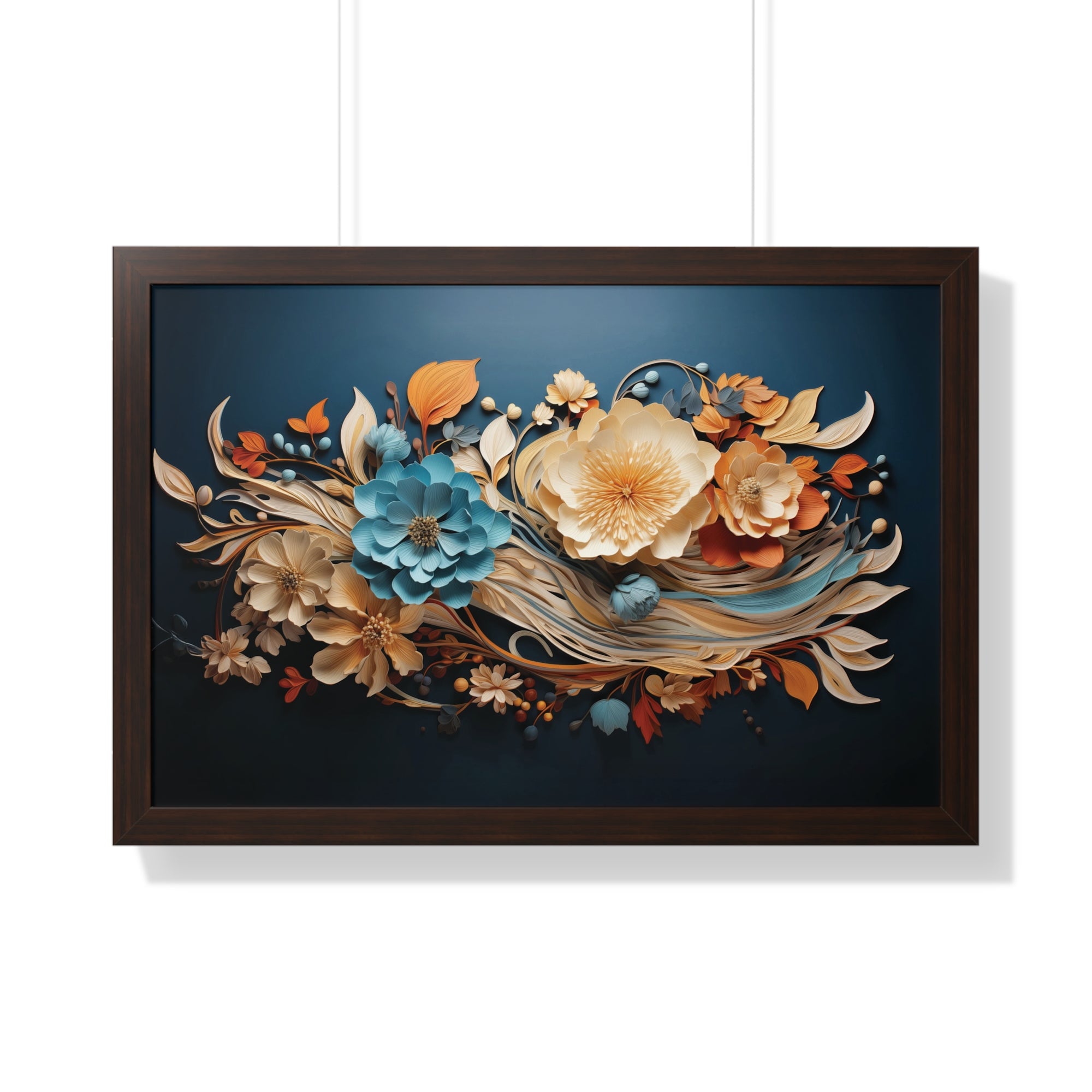 Midnight Bloom  Sculpted Paper Flower Wall Art in Sapphire & Saffron