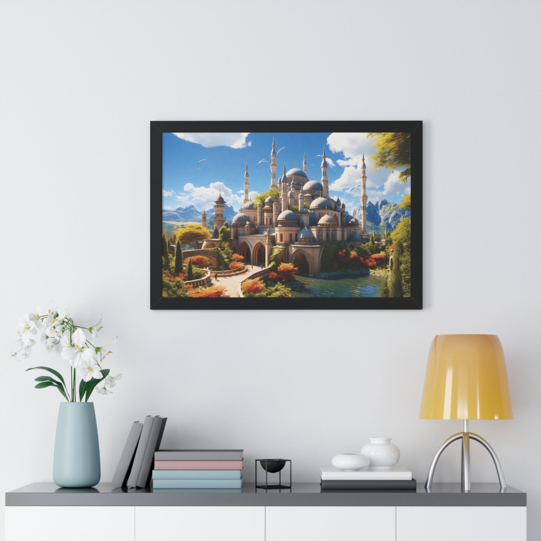 Majestic Mirage – Fantasy Ottoman Castle Reflections Framed Wall Art