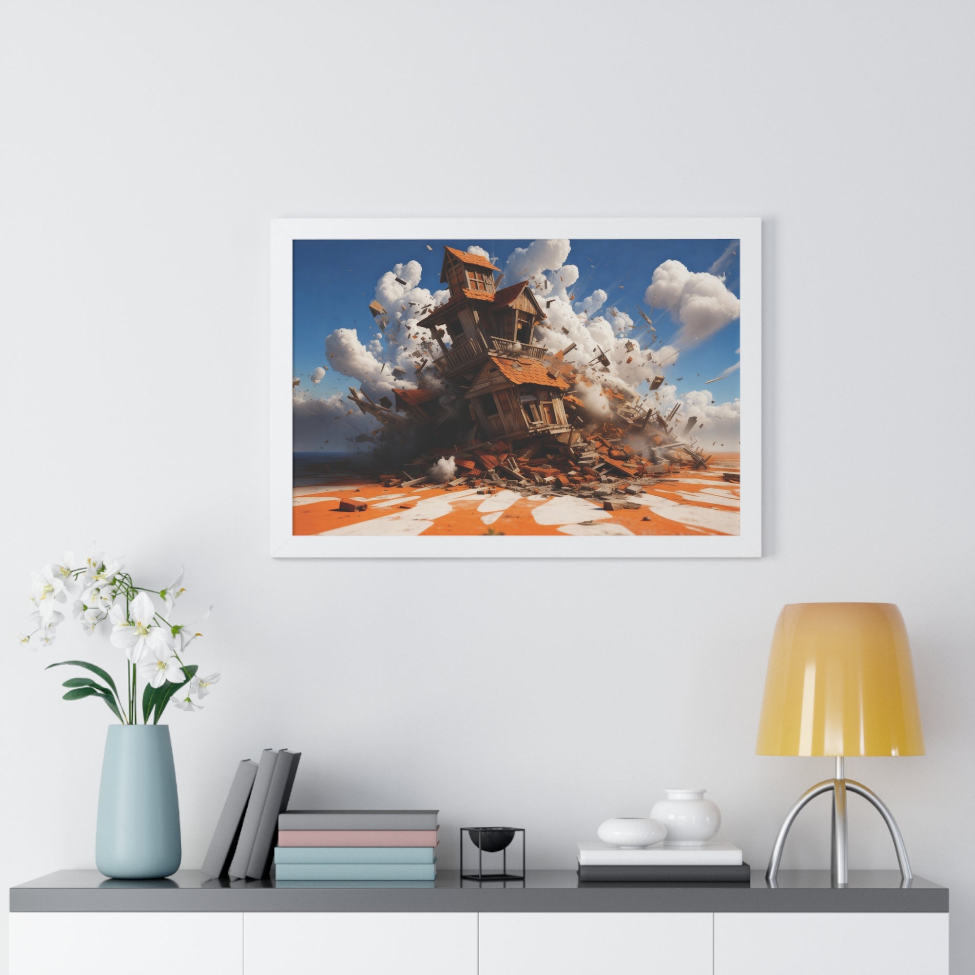 Shattered Ascent – Explosive Surreal House Wall Art