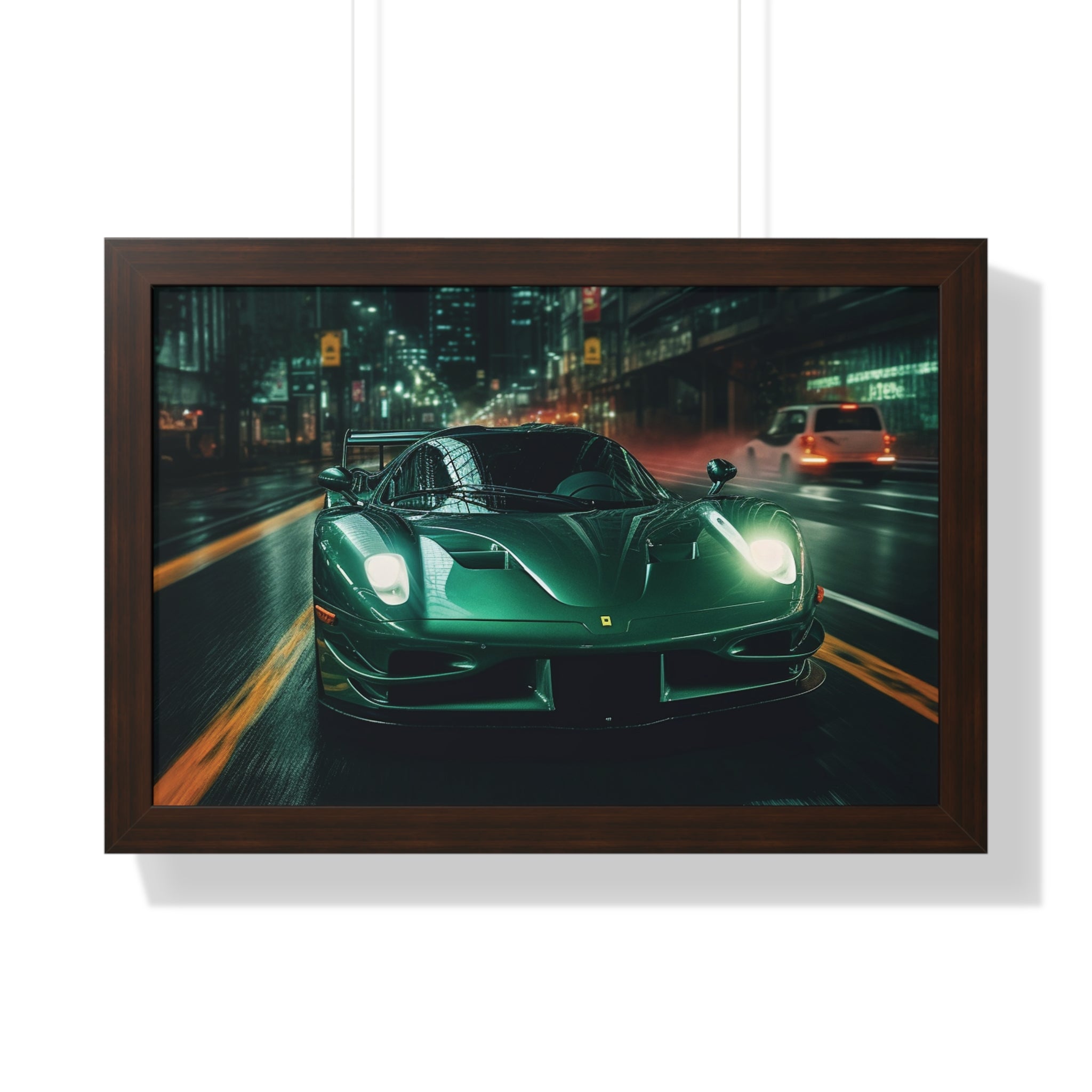 Framed Emerald Green Ferrari F50 Horizontal Poster | Supercar Wall Art
