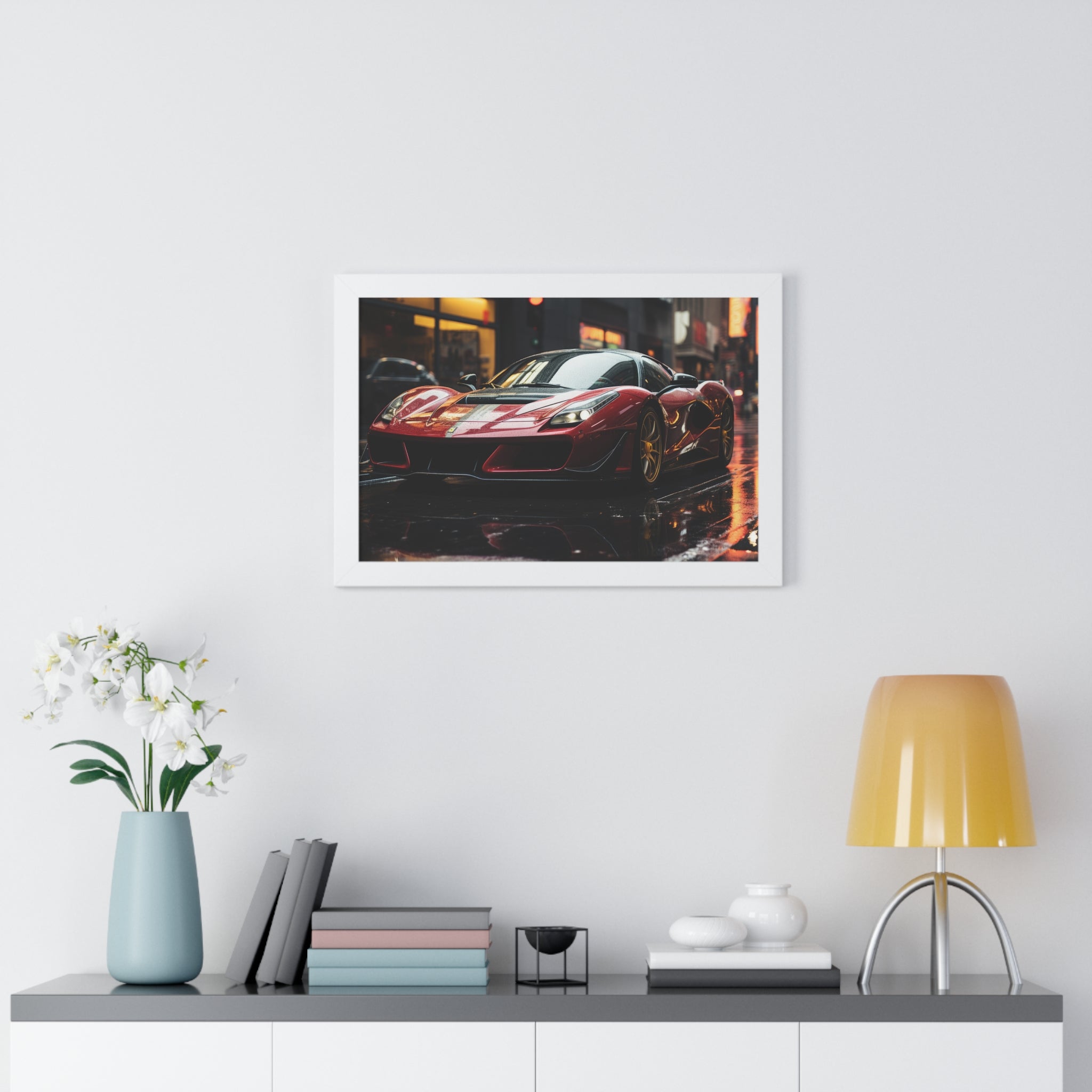 Framed Red Ferrari F50 Horizontal Poster – Supercar Wall Art for Car Enthusiasts