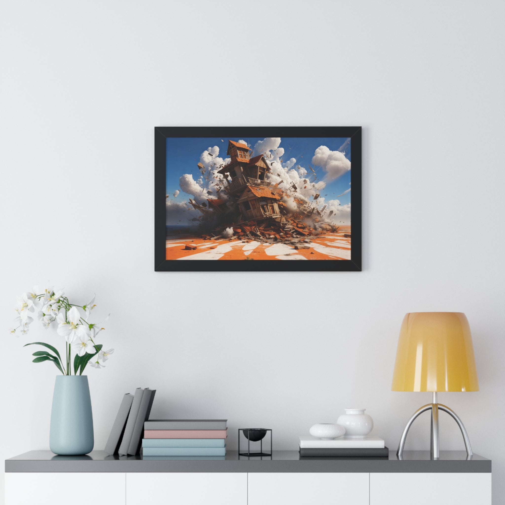 Shattered Ascent – Explosive Surreal House Wall Art