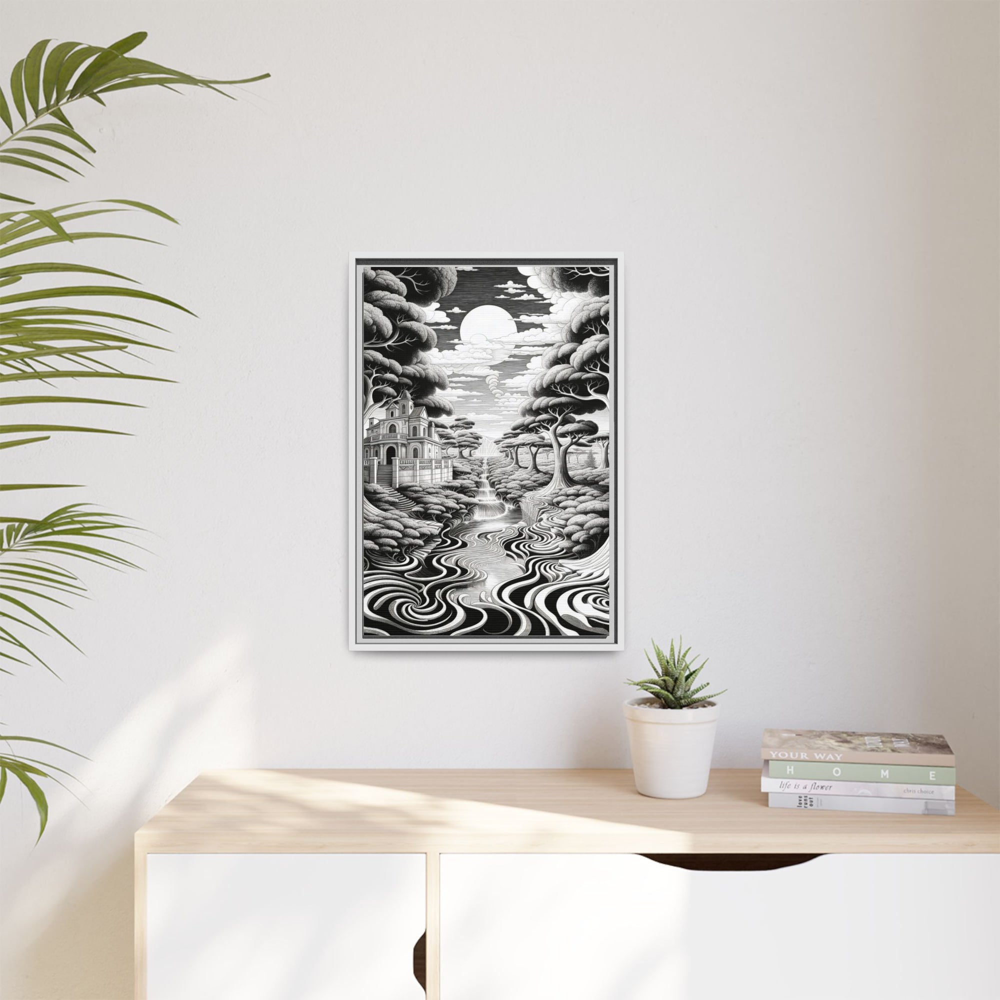 Enchanted River & Mansion Scene Luxury Landscape Wall Art