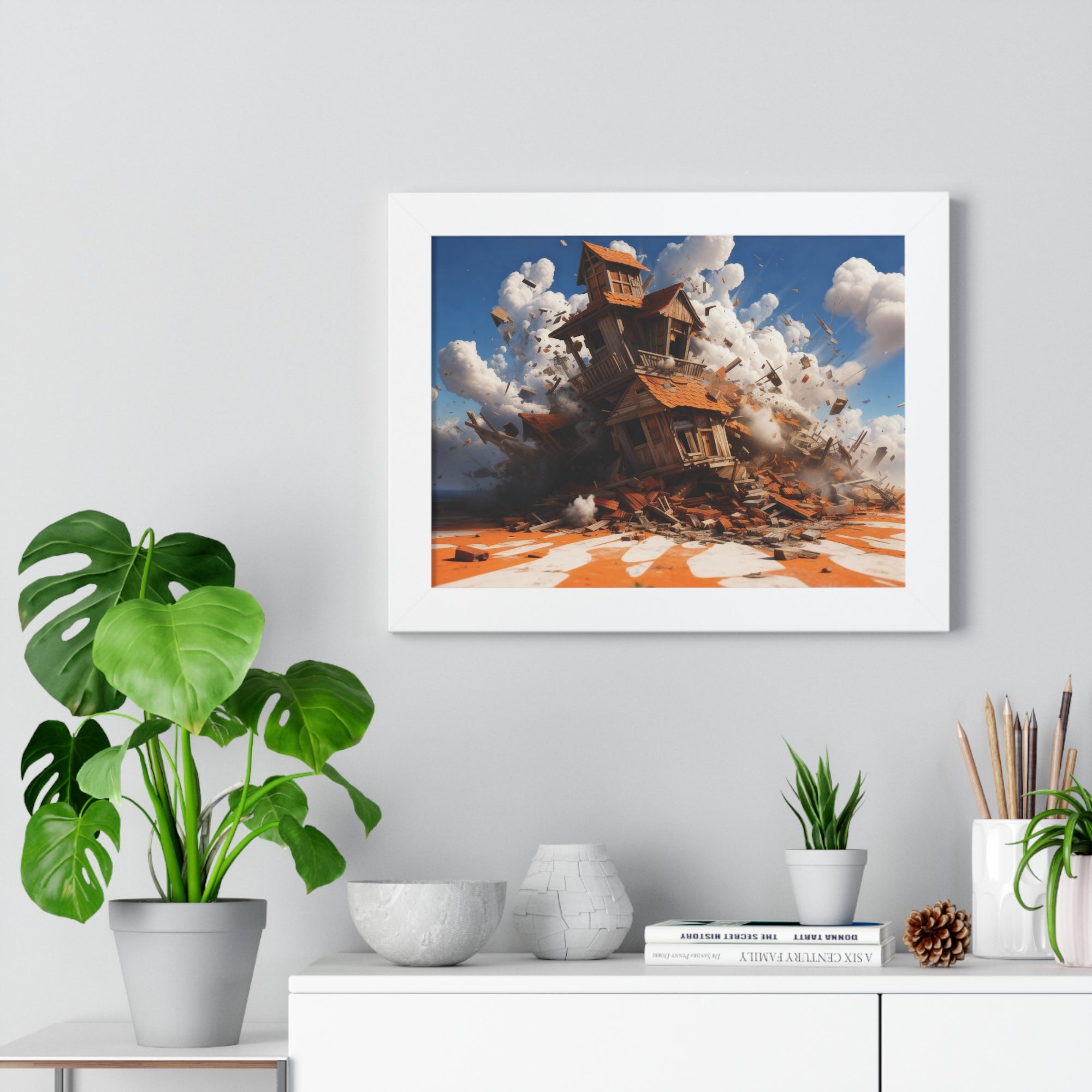 Shattered Ascent – Explosive Surreal House Wall Art