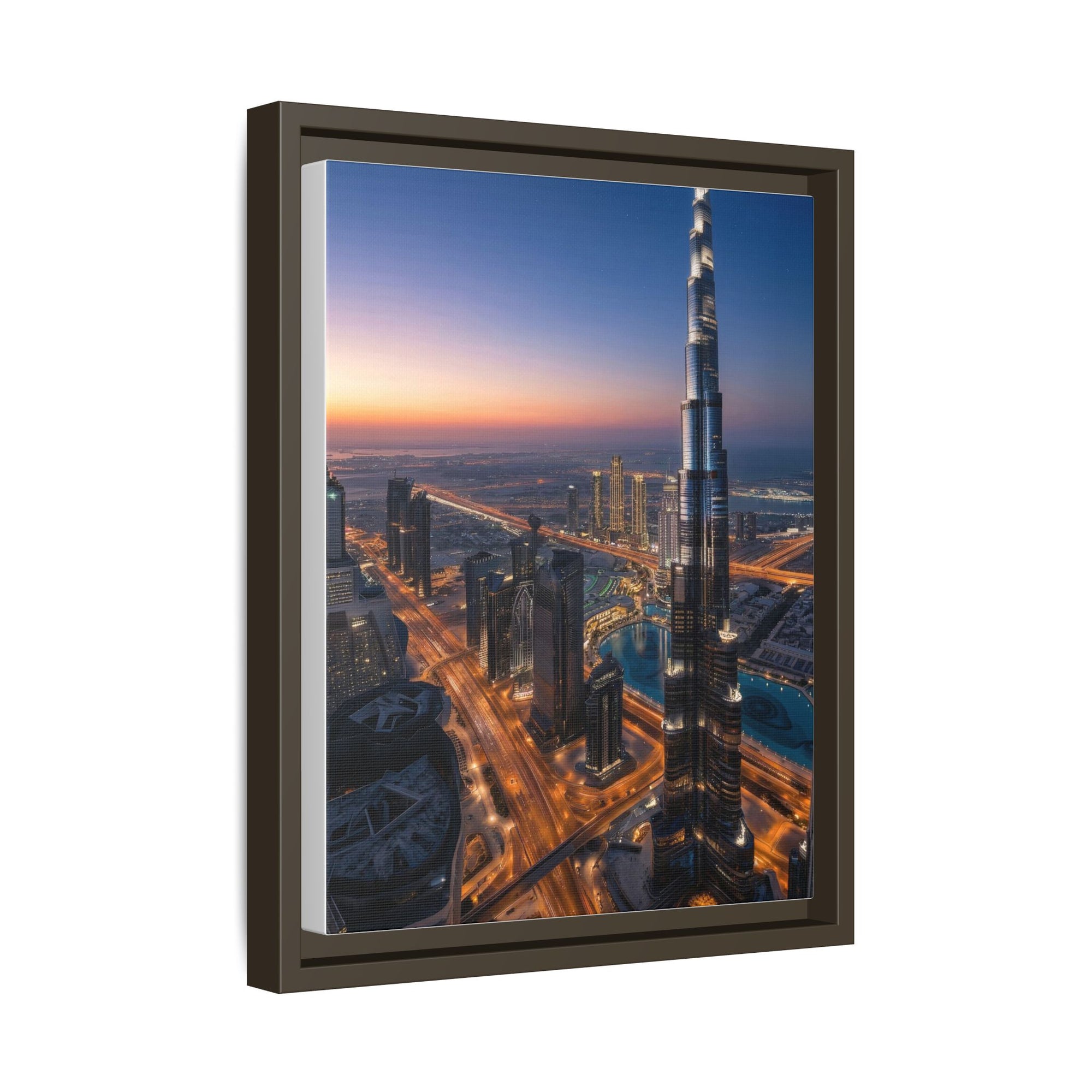 Framed Dubai Skyline at Dusk – Stunning Cityscape Wall Art