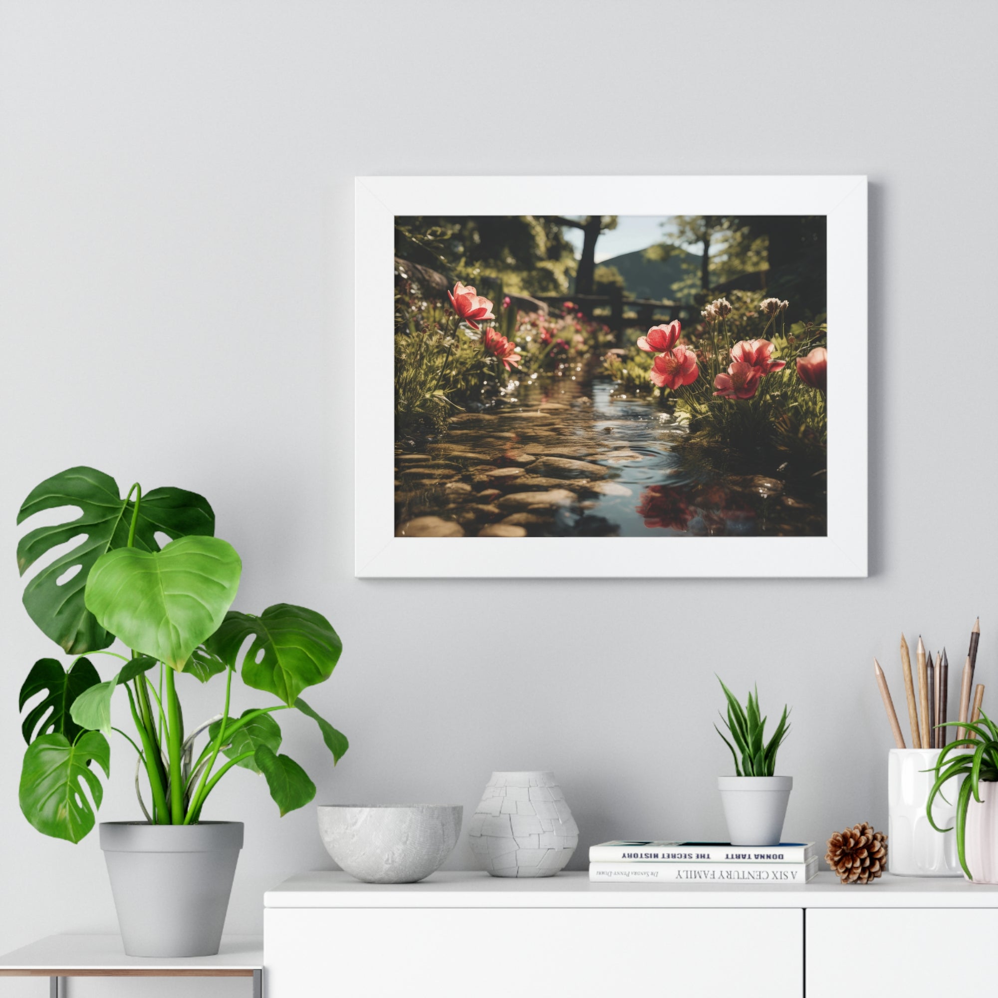 Whispers of Water – Floral Garden Landscape Print