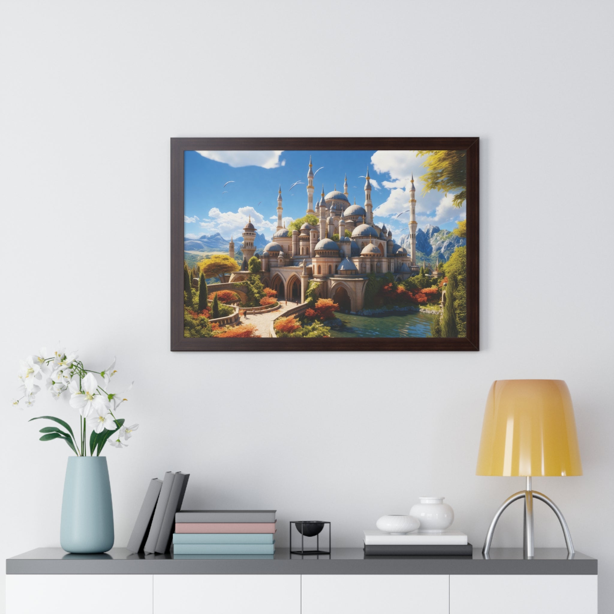 Majestic Mirage – Fantasy Ottoman Castle Reflections Framed Wall Art