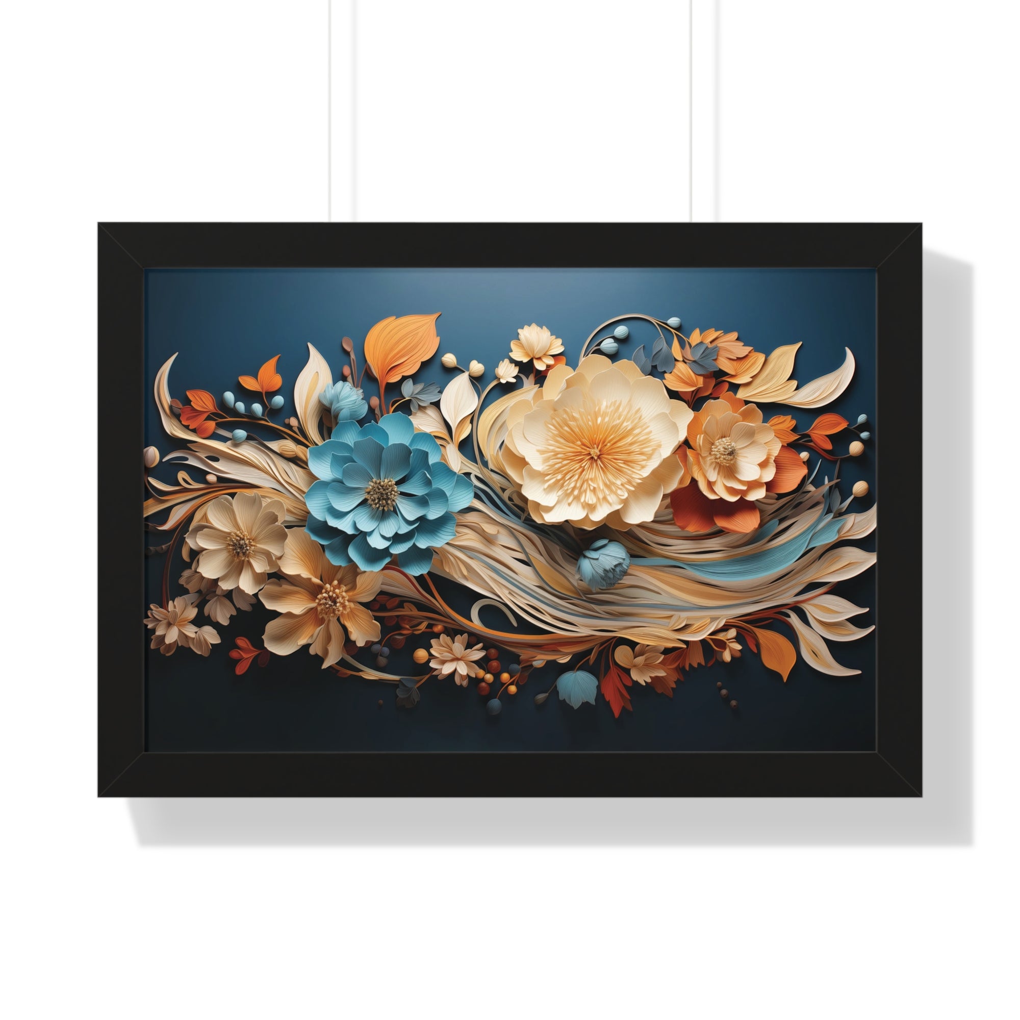 Midnight Bloom  Sculpted Paper Flower Wall Art in Sapphire & Saffron