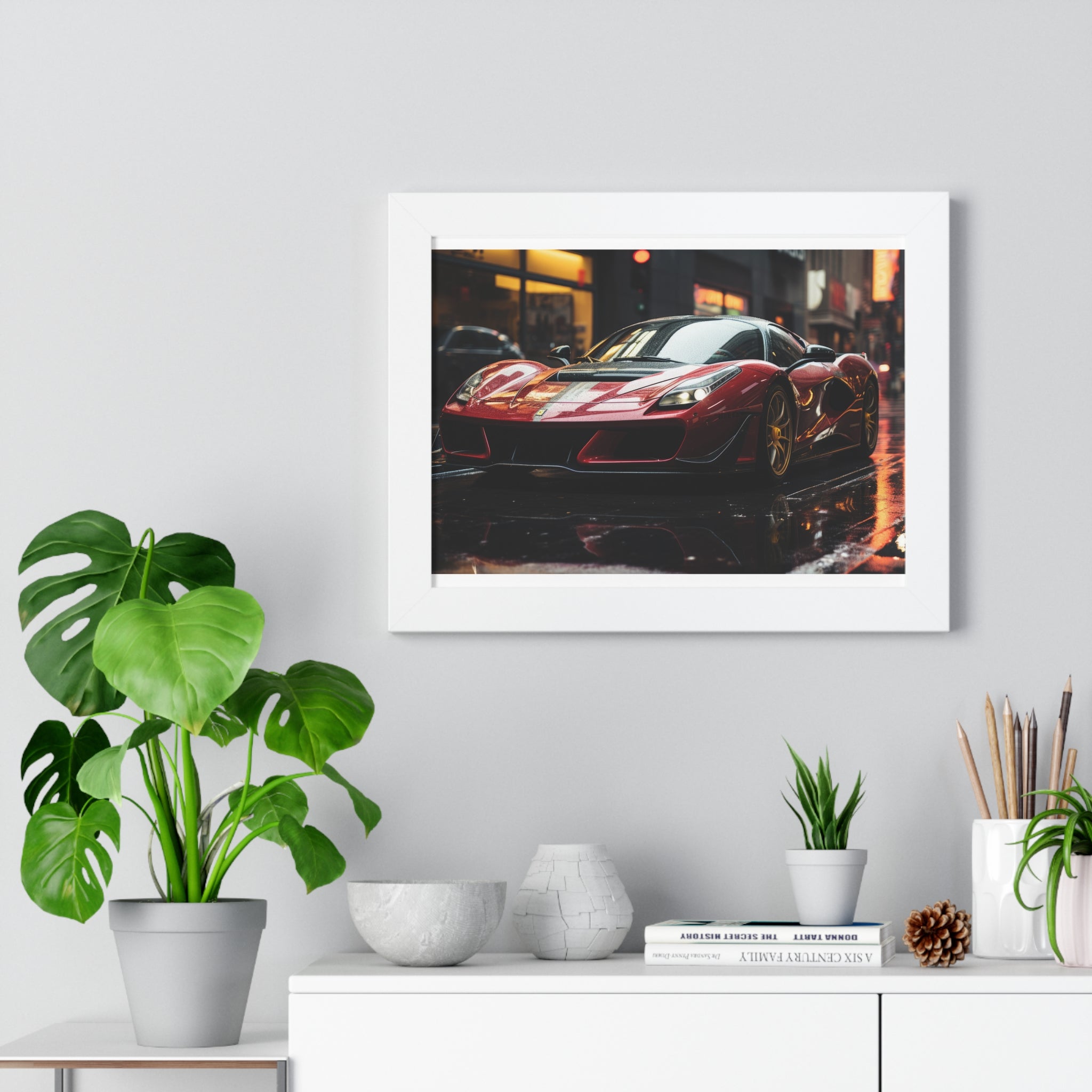 Framed Red Ferrari F50 Horizontal Poster – Supercar Wall Art for Car Enthusiasts