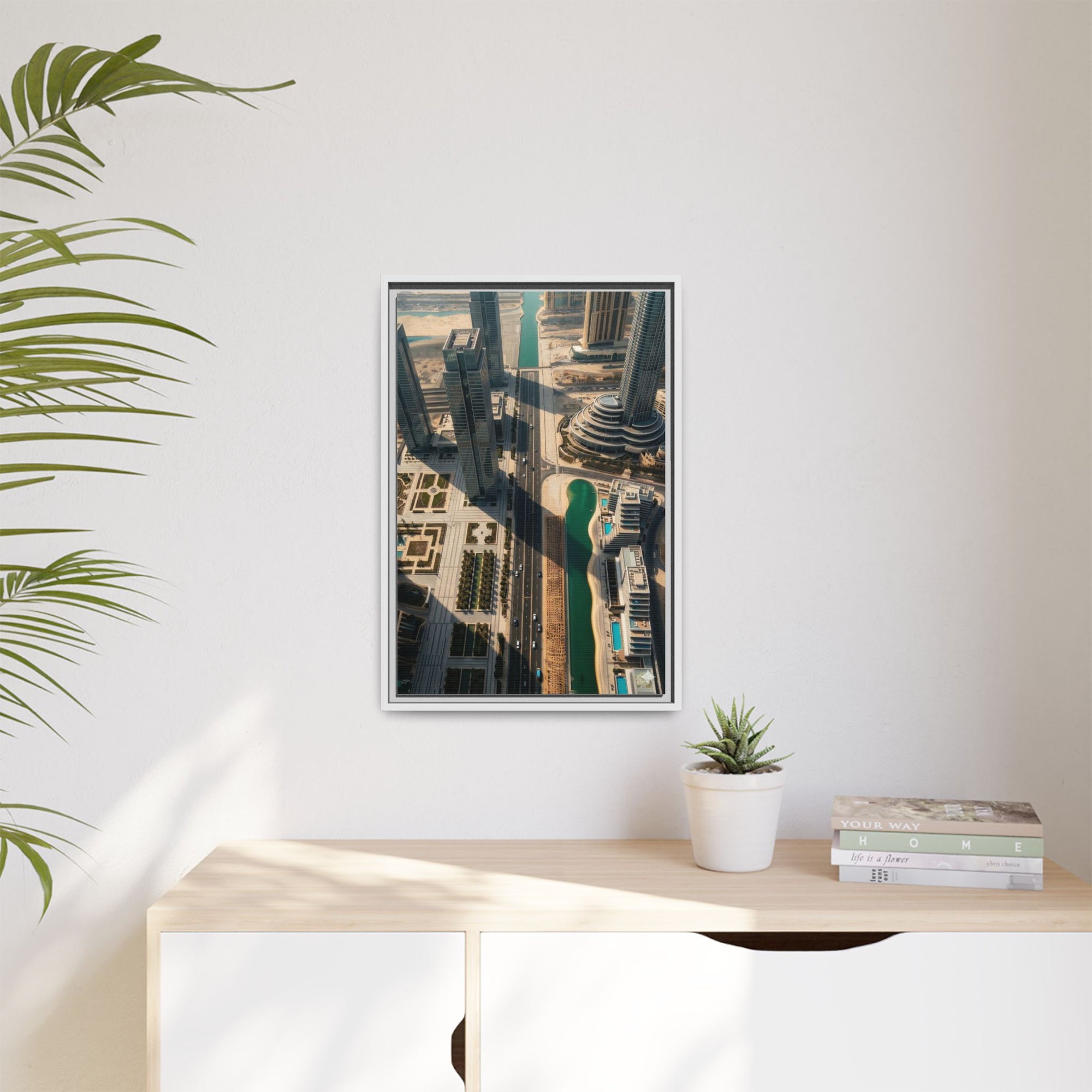 Framed Aerial View of Dubai – High-Resolution Cityscape Wall Art