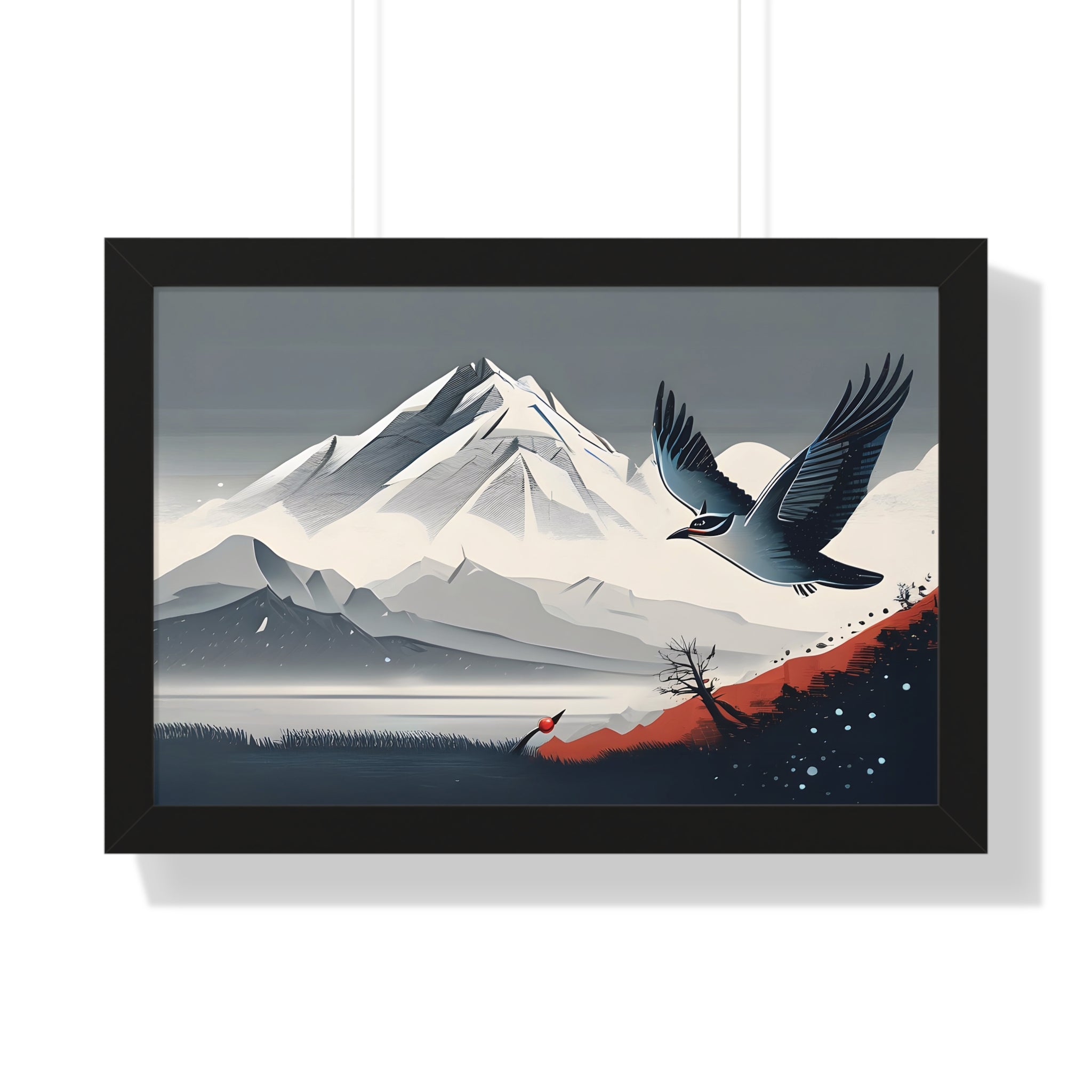 Solitary Tree🌲& Soaring Bird – Minimalist Nature Print