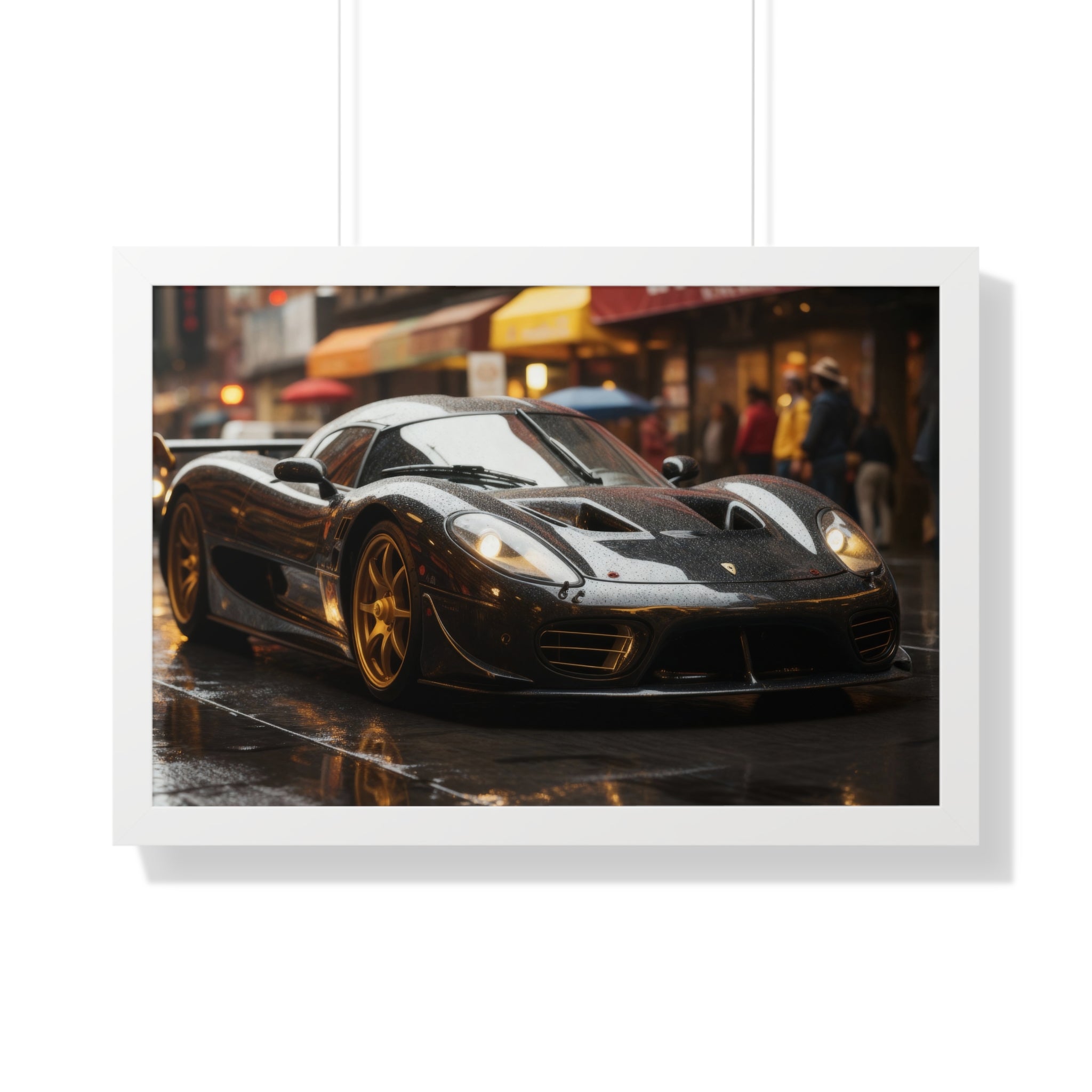 Exotic Black Ferrari F50 Framed Horizontal Poster – Supercar Wall Art for Car Enthusiasts