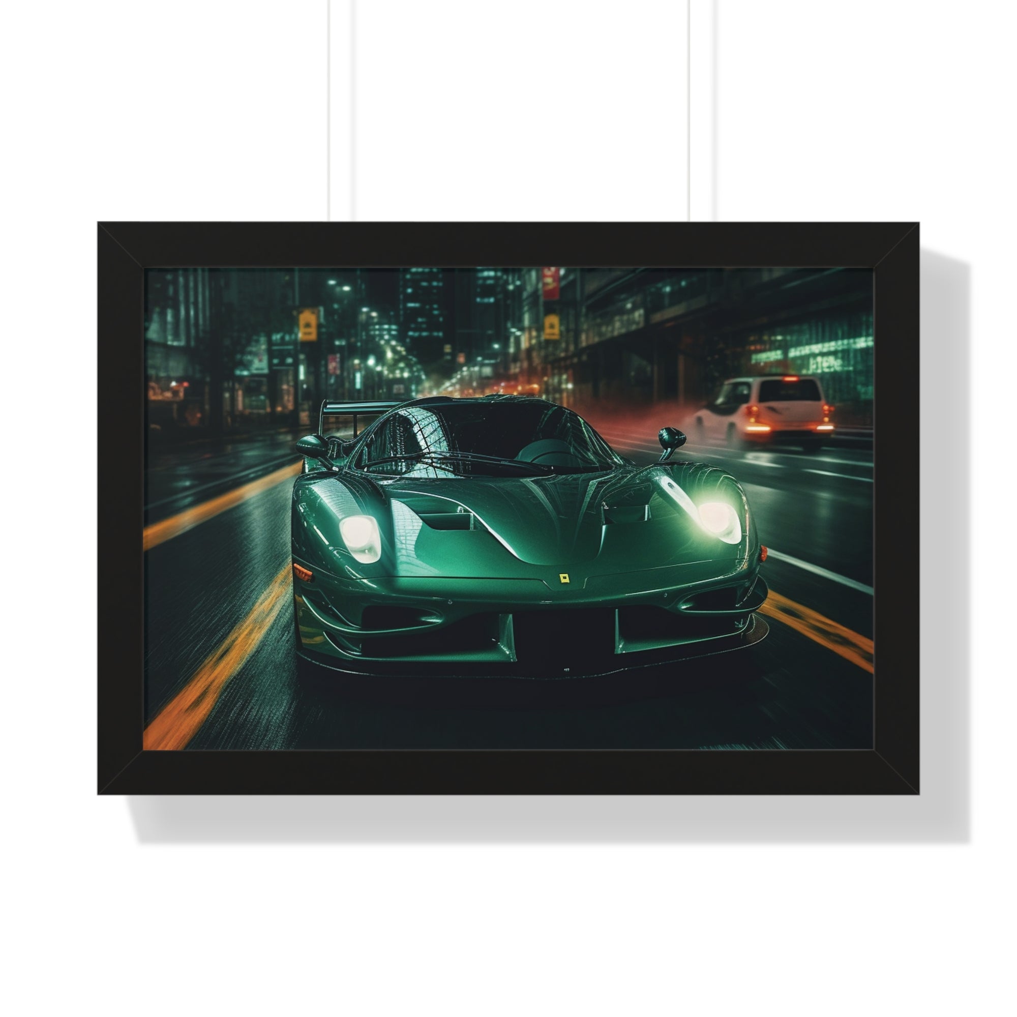 Framed Emerald Green Ferrari F50 Horizontal Poster | Supercar Wall Art