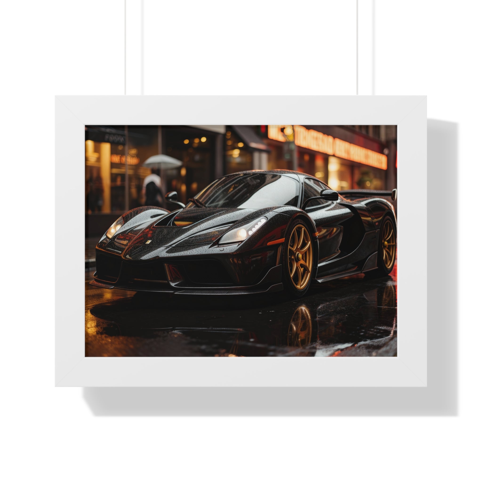 Framed Black Ferrari F50 Poster – Bold Automotive Statement Piece