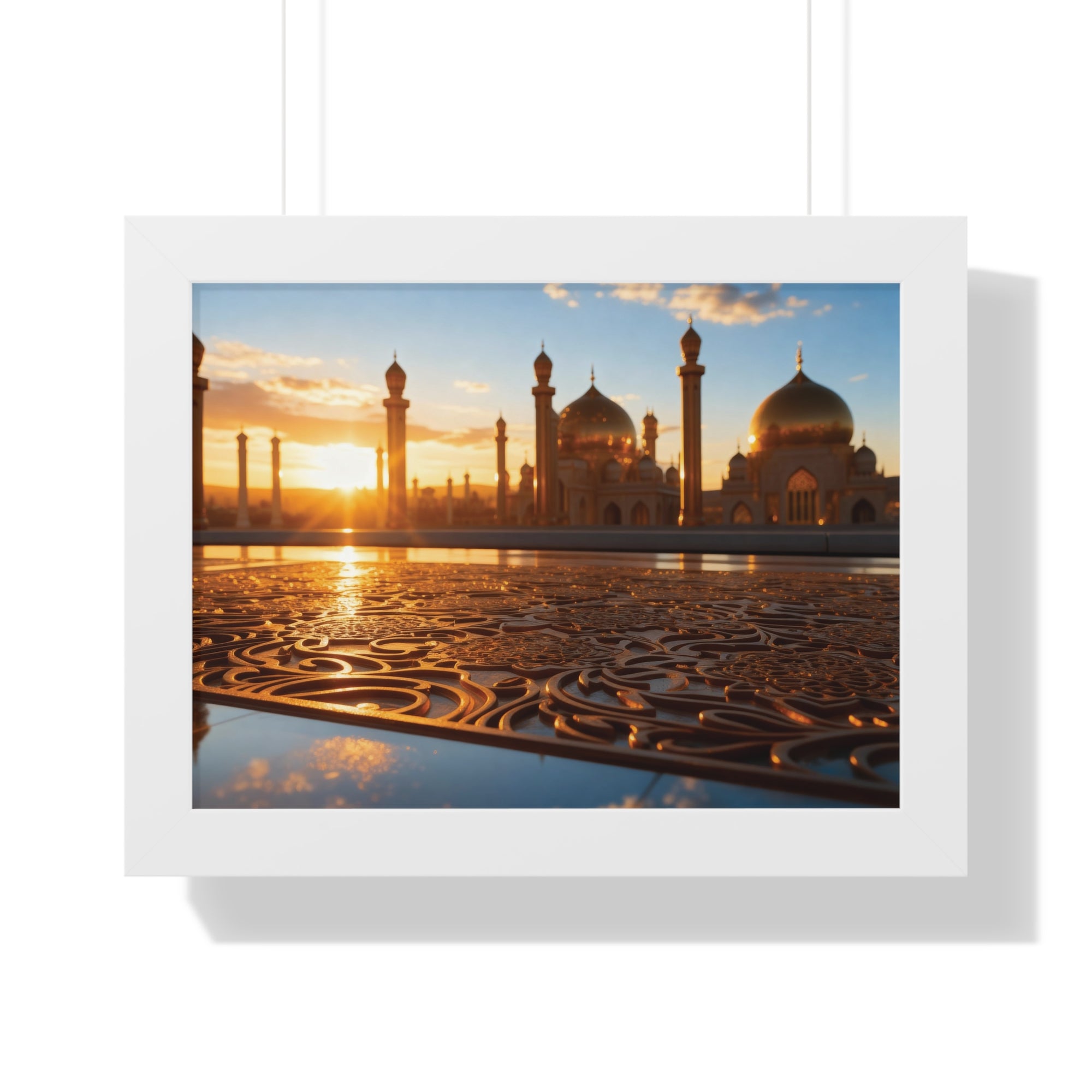 Golden Serenity Sunset Mosque Wall Art – Islamic Architecture Print