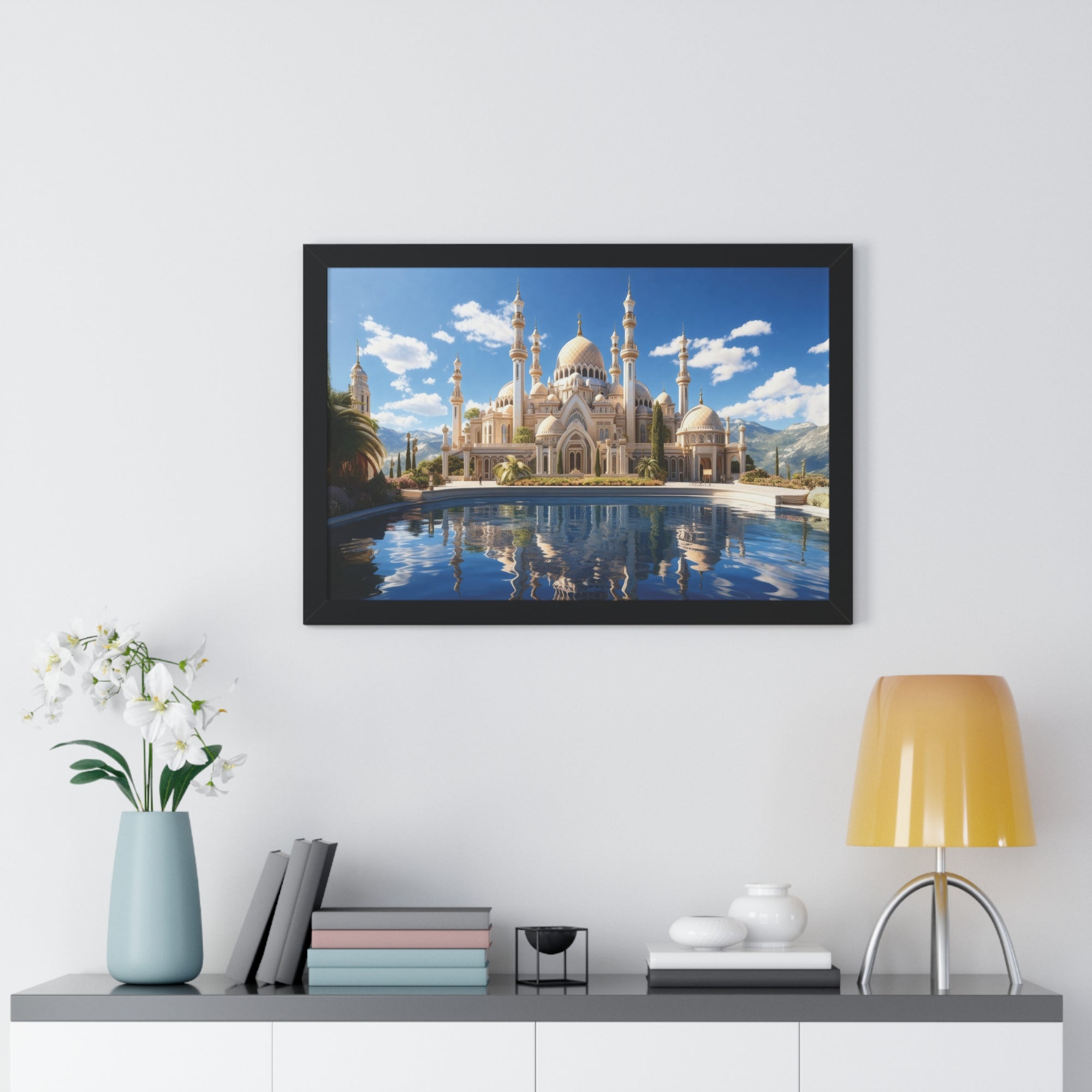 Celestial Tranquility – Framed Islamic Wall Art of Mosque Reflections