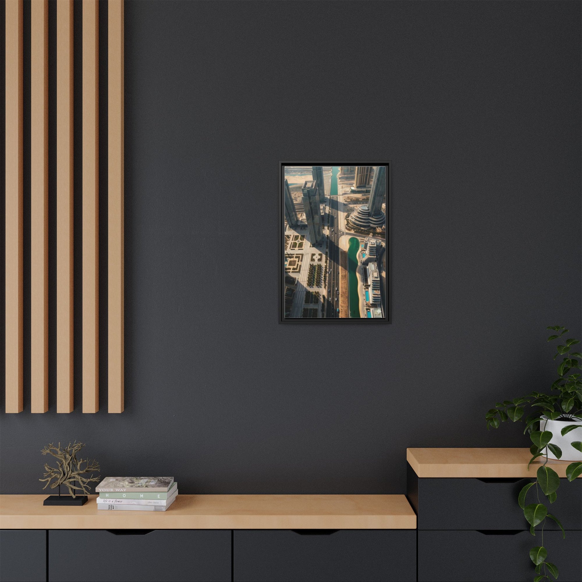 Framed Aerial View of Dubai – High-Resolution Cityscape Wall Art