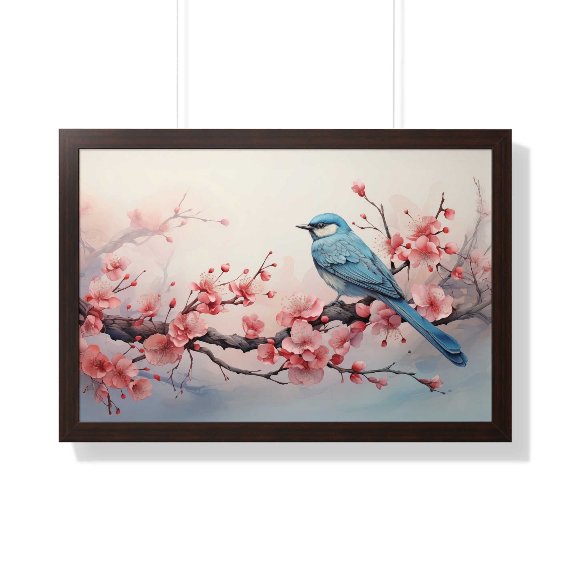 Blue Jay in Bloom  Botanical Wall Art with Cherry Blossoms