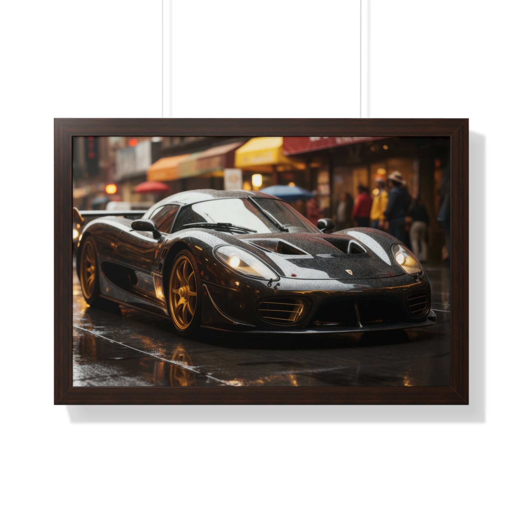 Exotic Black Ferrari F50 Framed Horizontal Poster – Supercar Wall Art for Car Enthusiasts