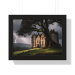 Haunted Scottish Castle Wall Art – Lightning Storm & Ancient Tree Landscape Print