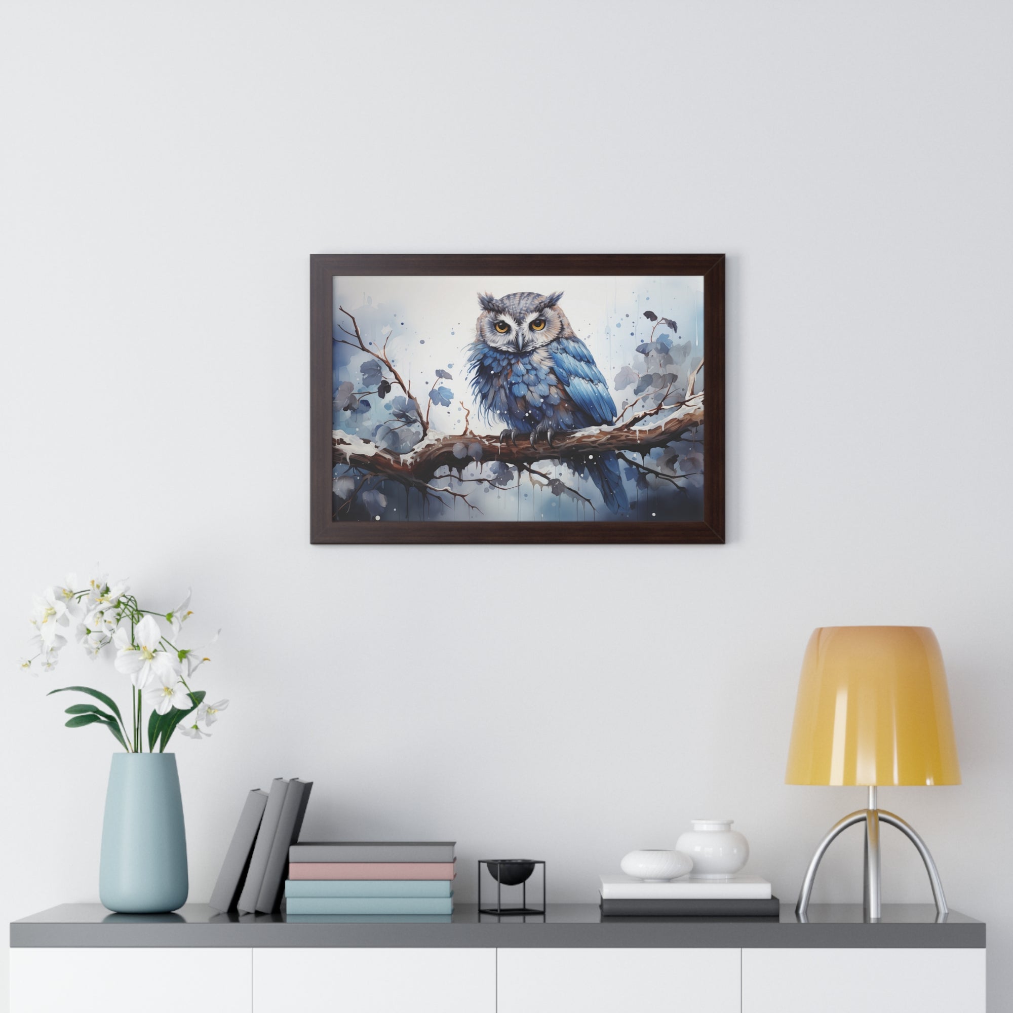 Winter❄️Watcher — Blue Owl Watercolor Print on Snowy Perch