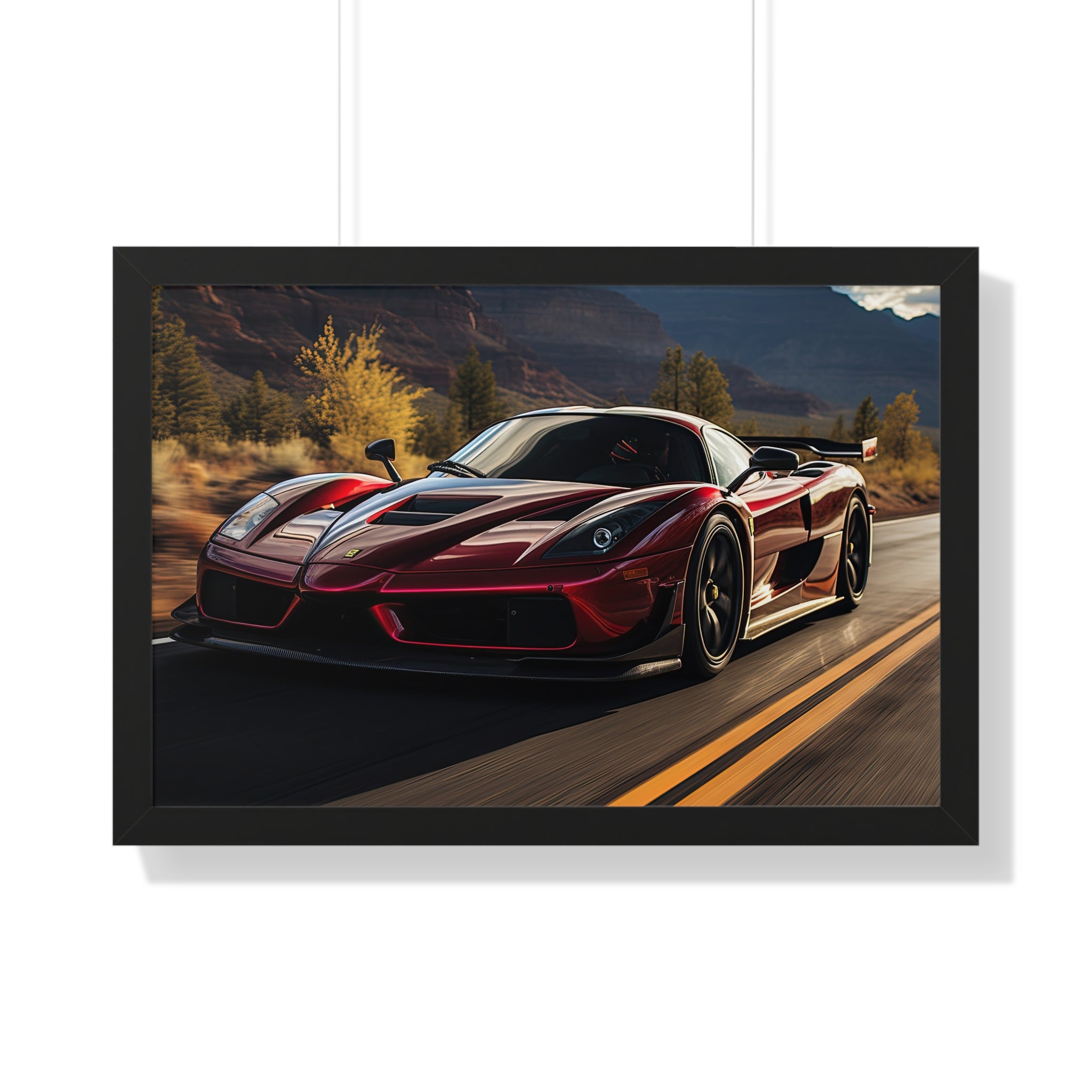 Red Ferrari F50 – Framed Poster in Majestic Mountain Setting