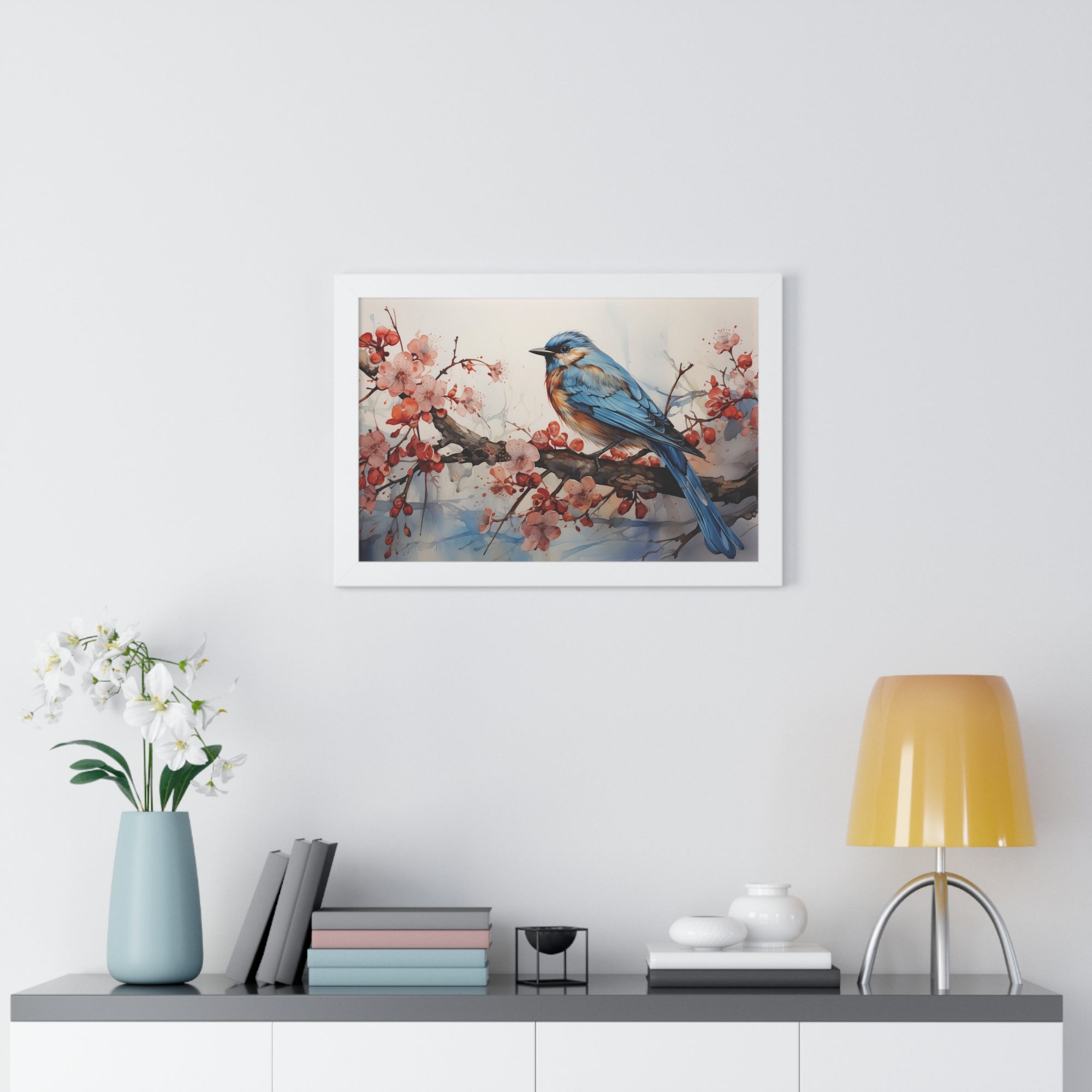 Cerulean Spring Bluebird & Cherry Blossom Wall Art
