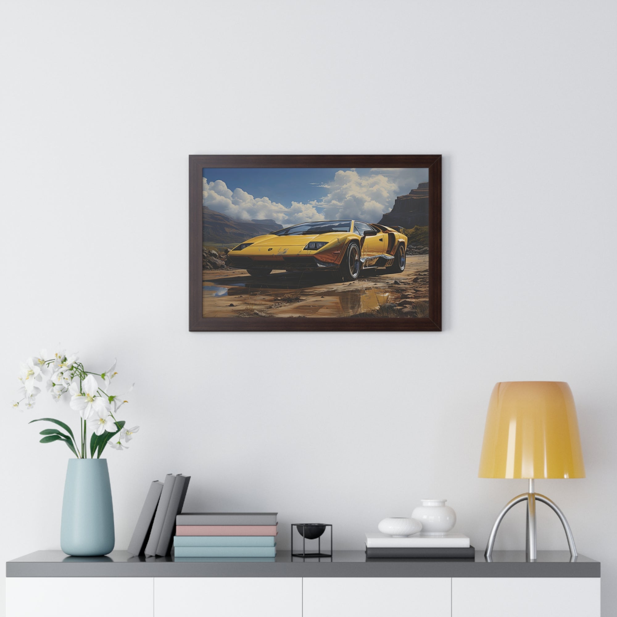 Yellow Lamborghini Countach - Framed Supercar Masterpiece
