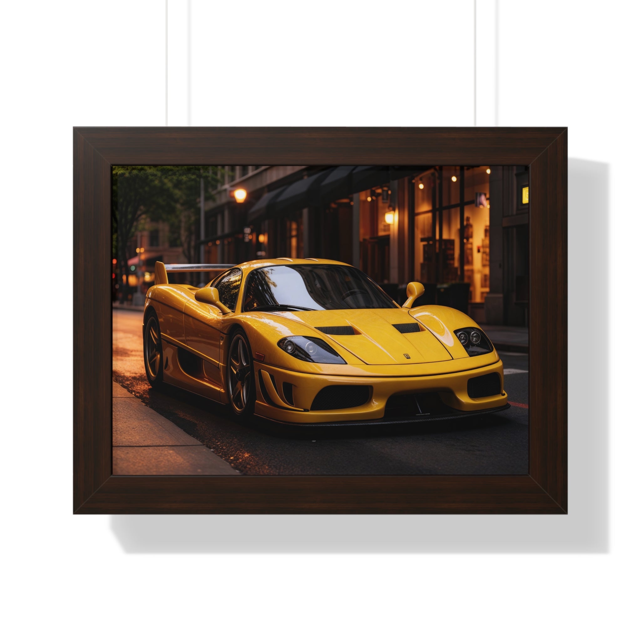Framed Supercar Poster – Yellow Ferrari F50 in Manhattan