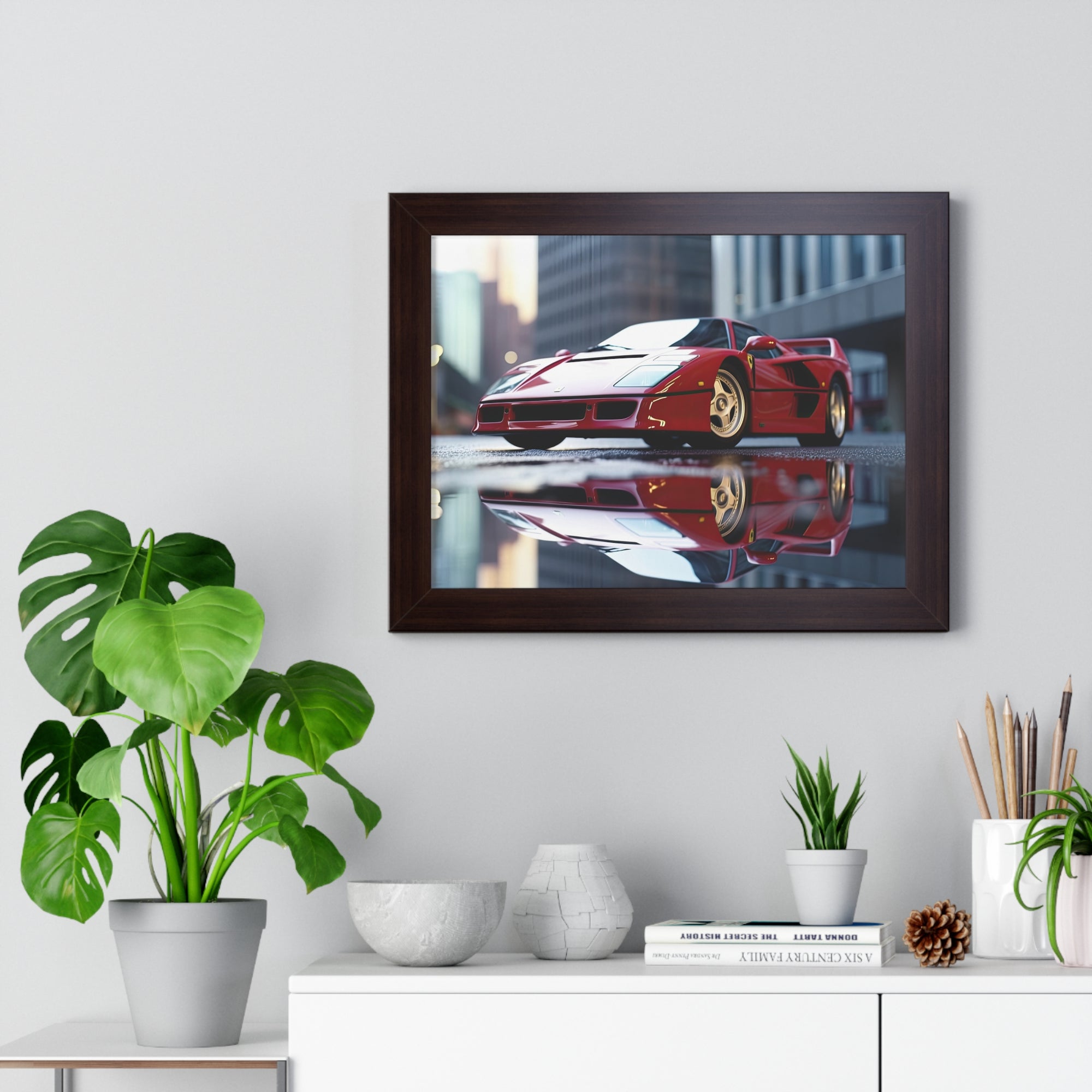 Framed Red Ferrari F50 – Sophisticated Wall Art for Enthusiasts