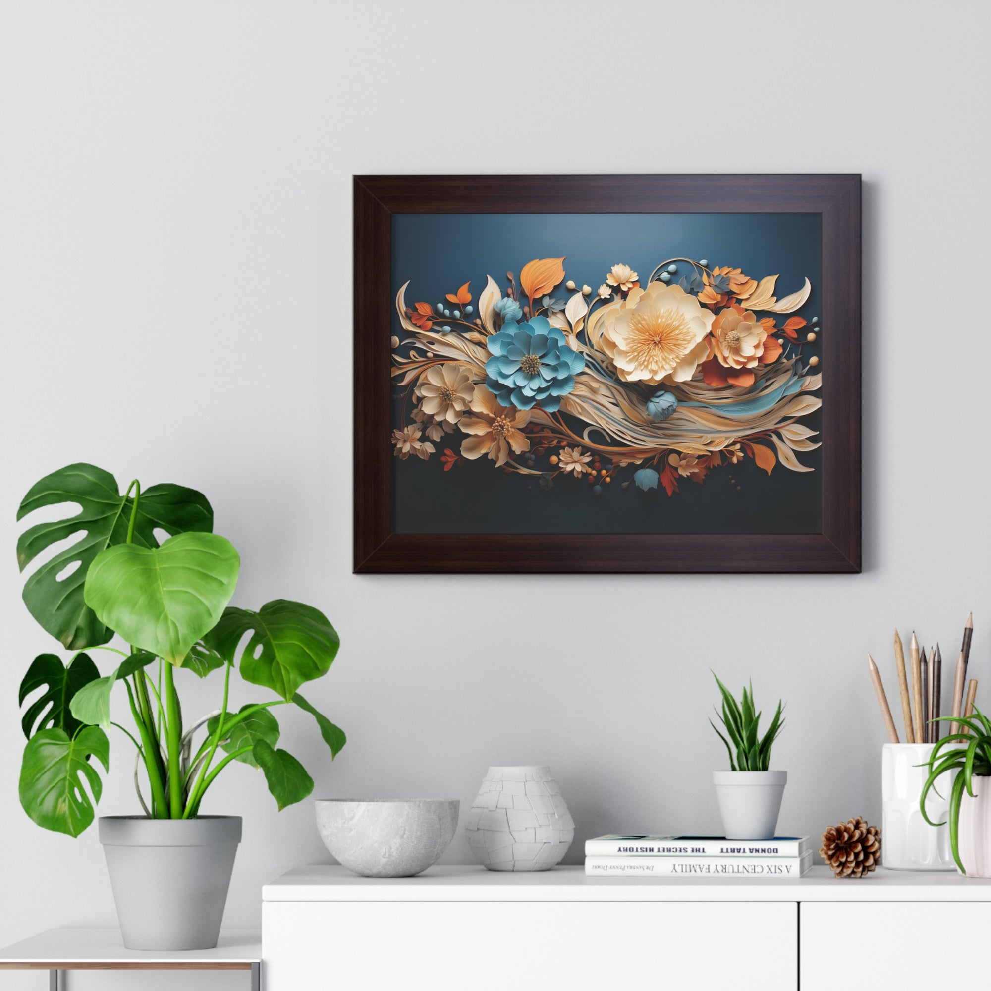 Midnight Bloom  Sculpted Paper Flower Wall Art in Sapphire & Saffron
