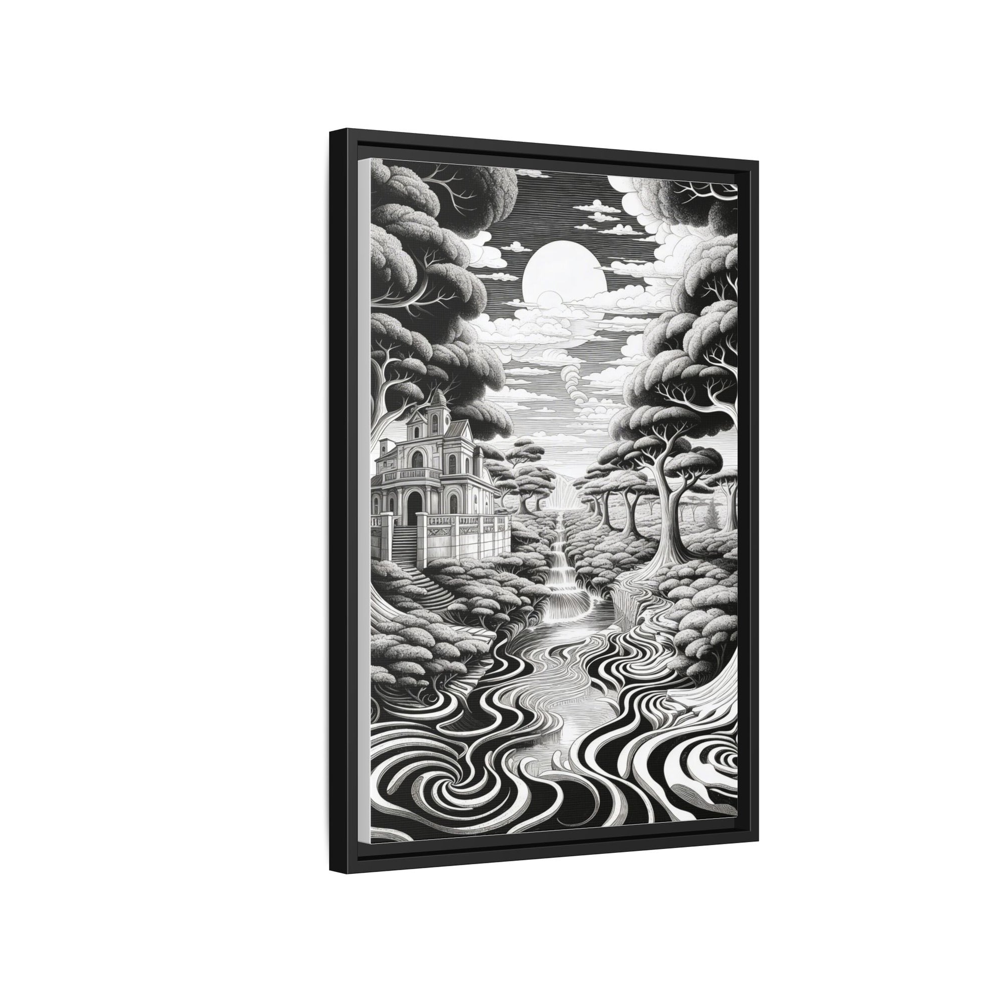 Enchanted River & Mansion Scene Luxury Landscape Wall Art