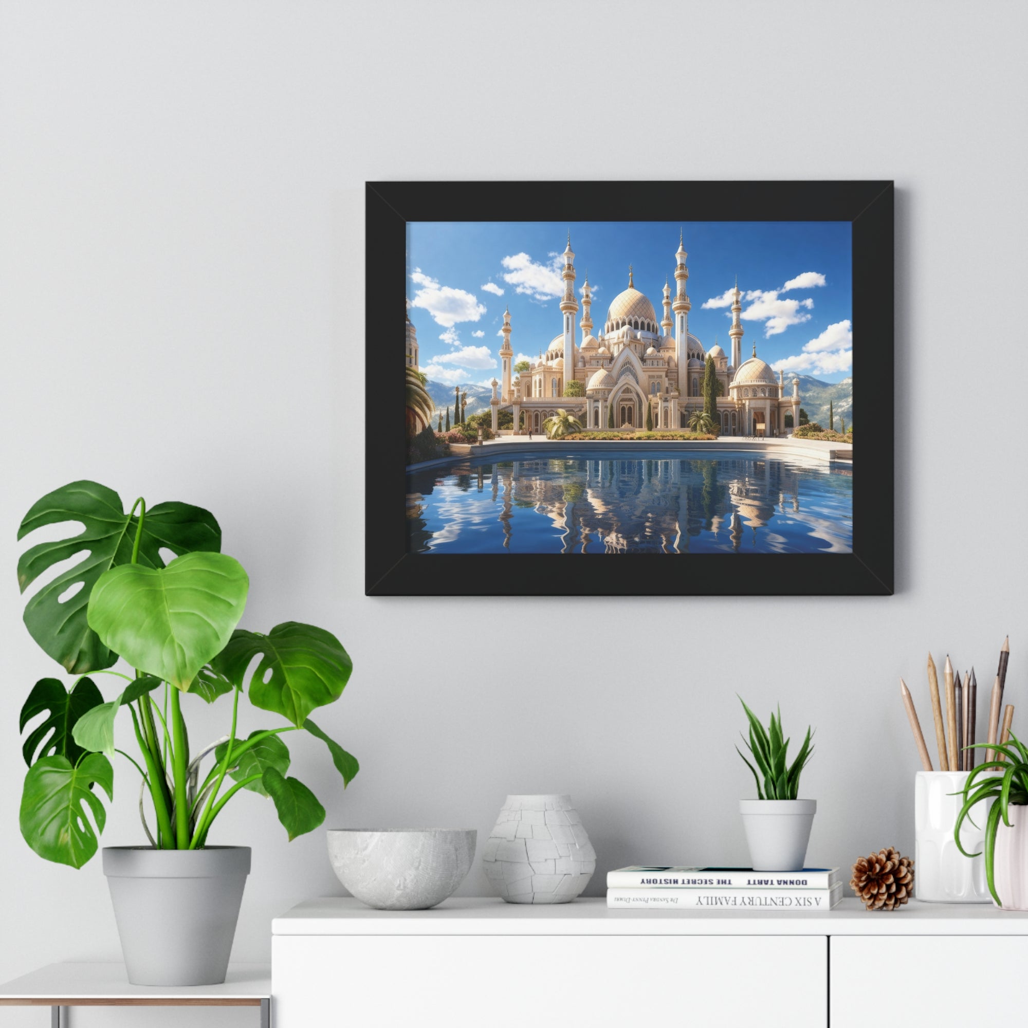 Celestial Tranquility – Framed Islamic Wall Art of Mosque Reflections