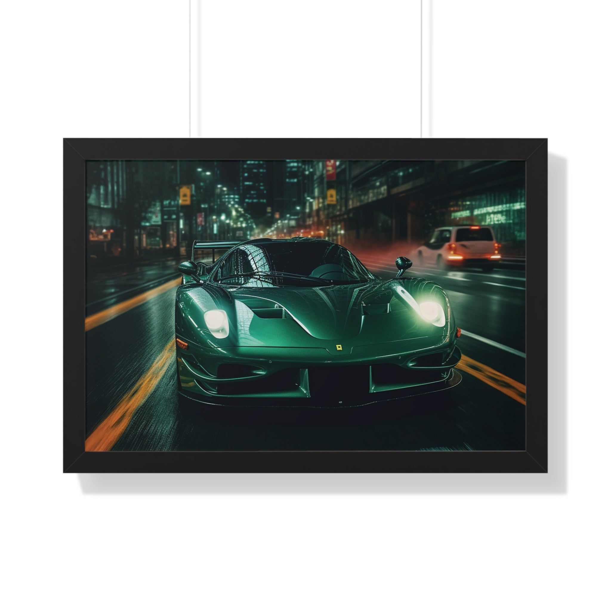 Framed Emerald Green Ferrari F50 Horizontal Poster | Supercar Wall Art