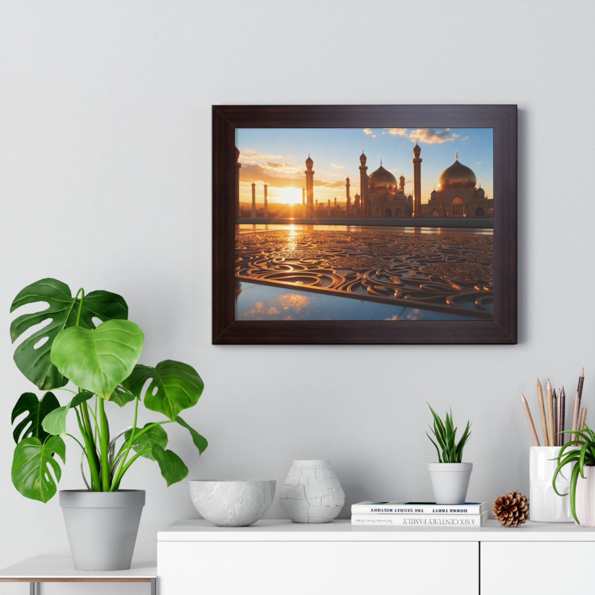 Golden Serenity Sunset Mosque Wall Art – Islamic Architecture Print