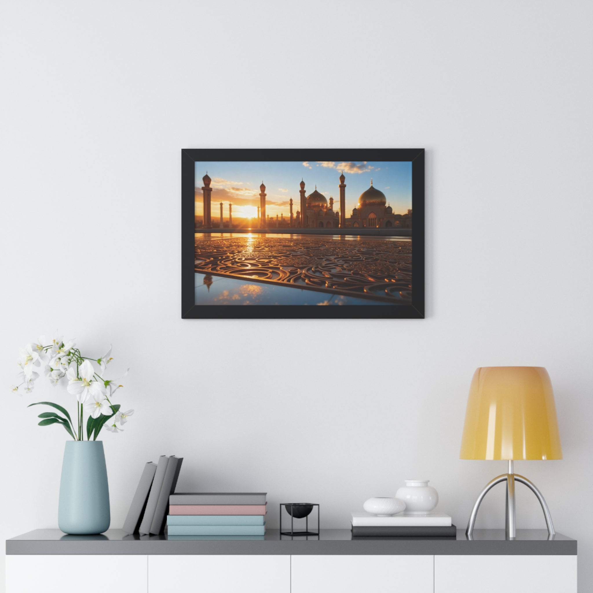 Golden Serenity Sunset Mosque Wall Art – Islamic Architecture Print