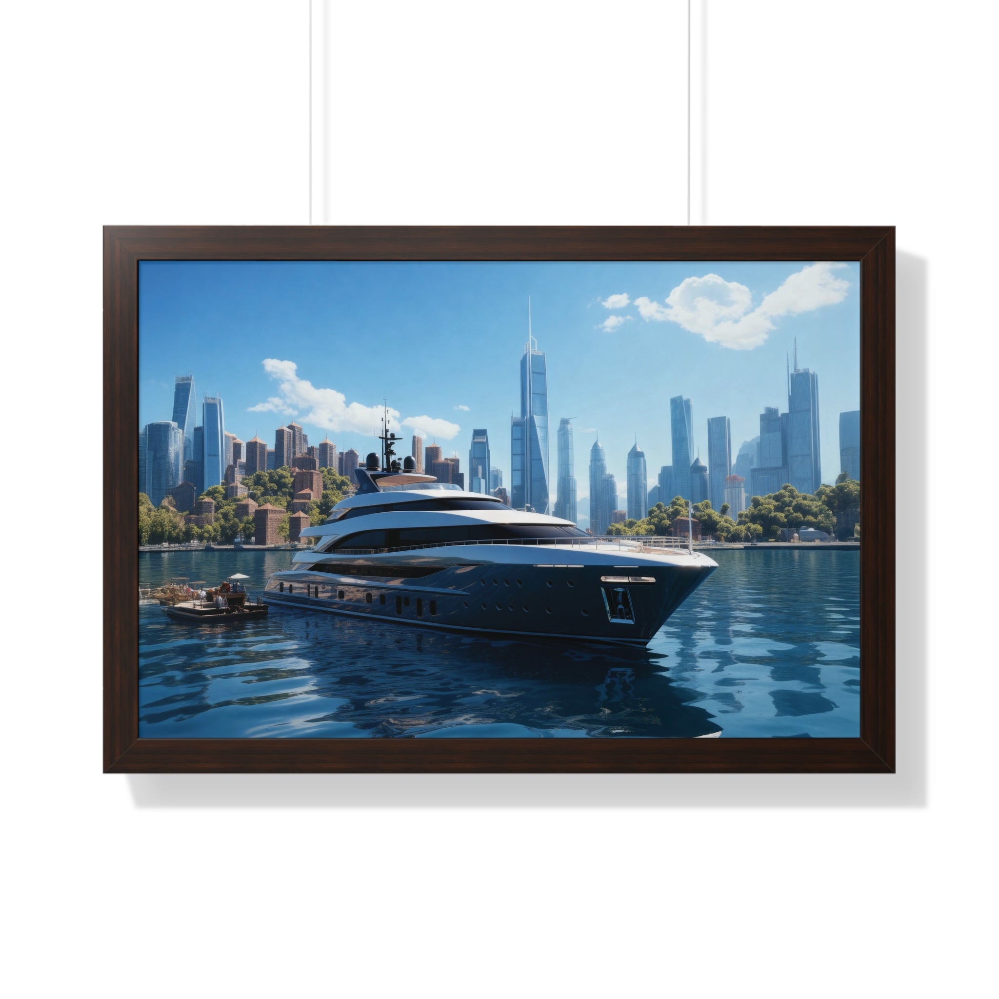 Luxury Waterfront Serenity – Framed Yacht & Skyline Wall Decor