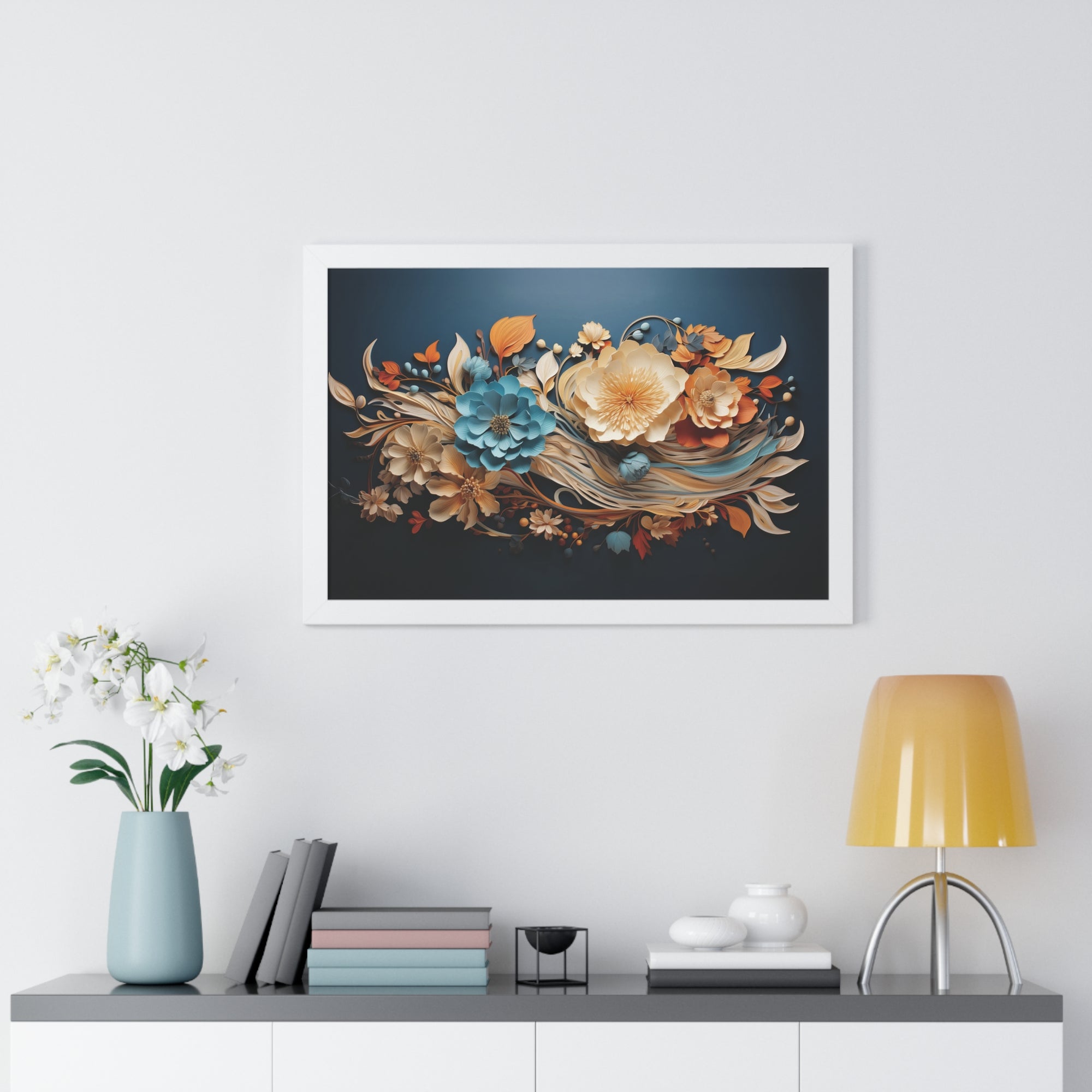 Midnight Bloom  Sculpted Paper Flower Wall Art in Sapphire & Saffron