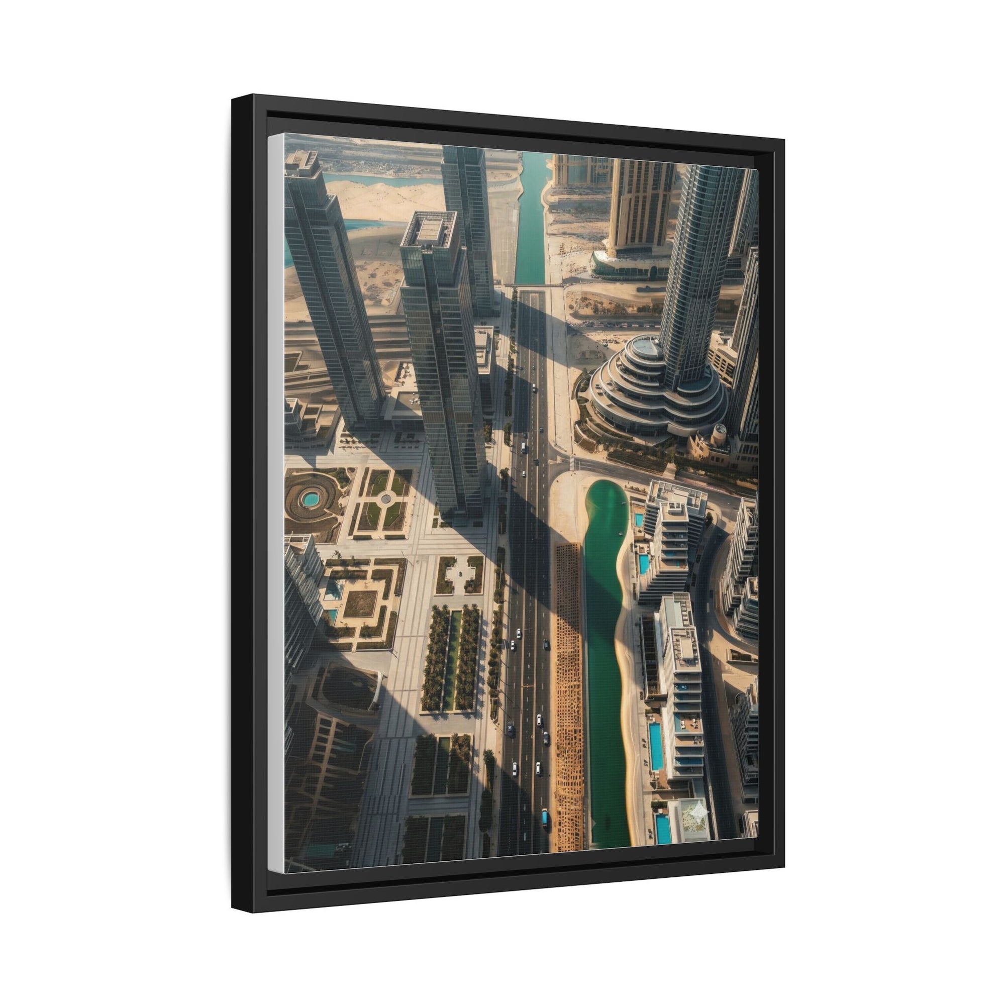 Framed Aerial View of Dubai – High-Resolution Cityscape Wall Art