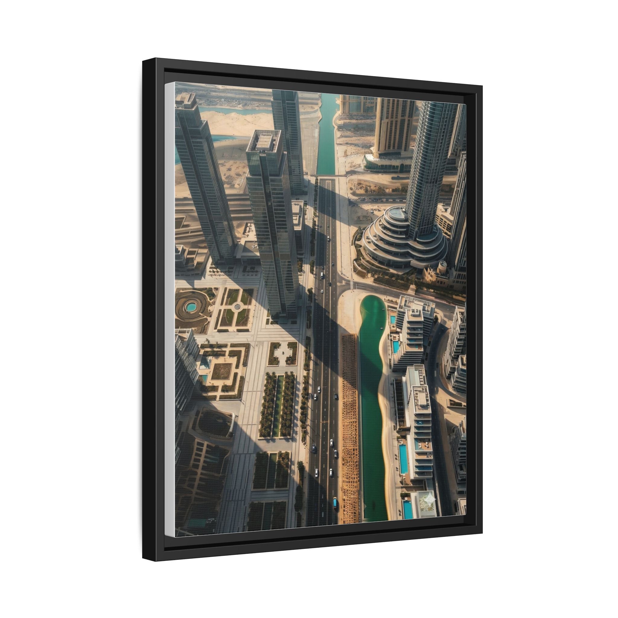 Framed Aerial View of Dubai – High-Resolution Cityscape Wall Art