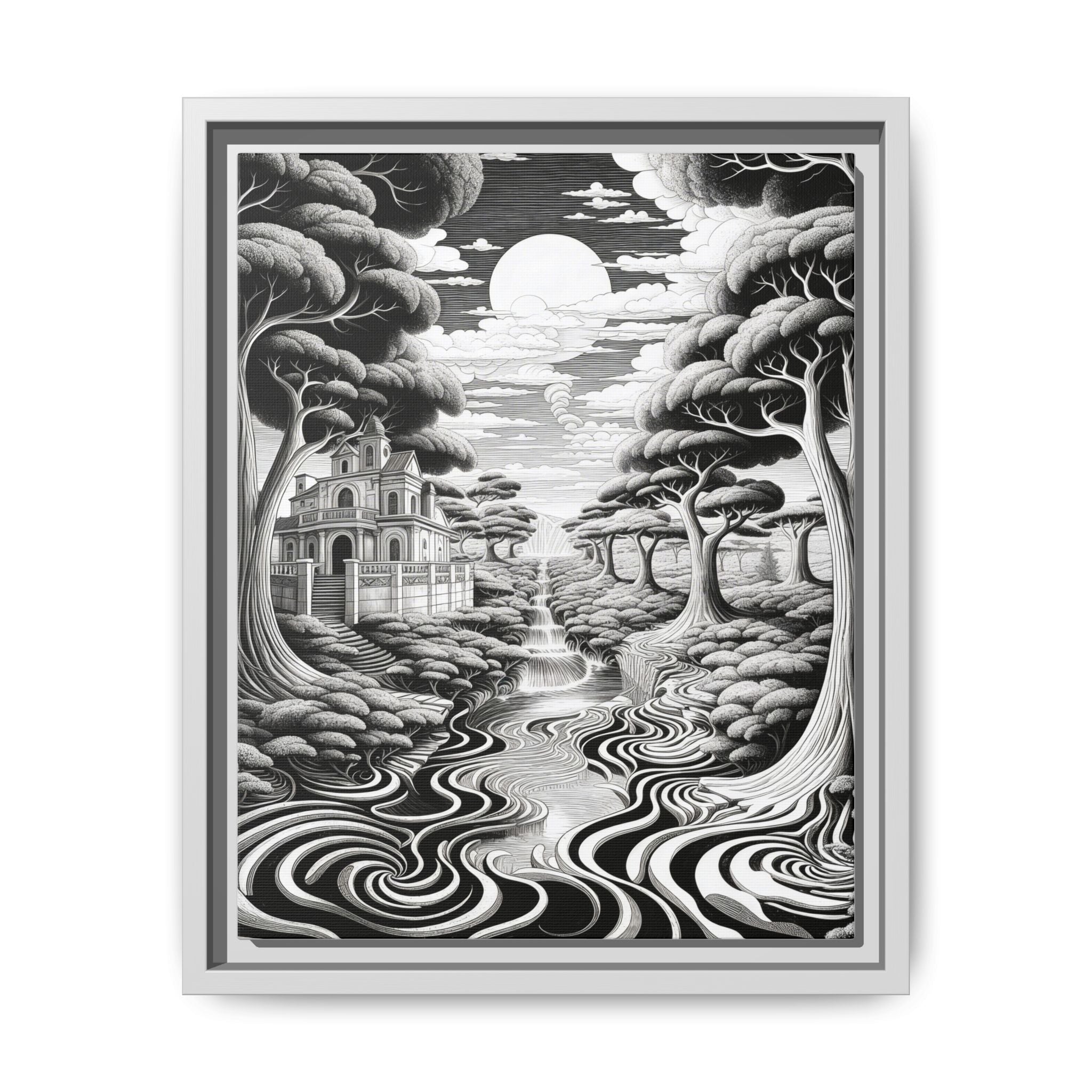 Enchanted River & Mansion Scene Luxury Landscape Wall Art
