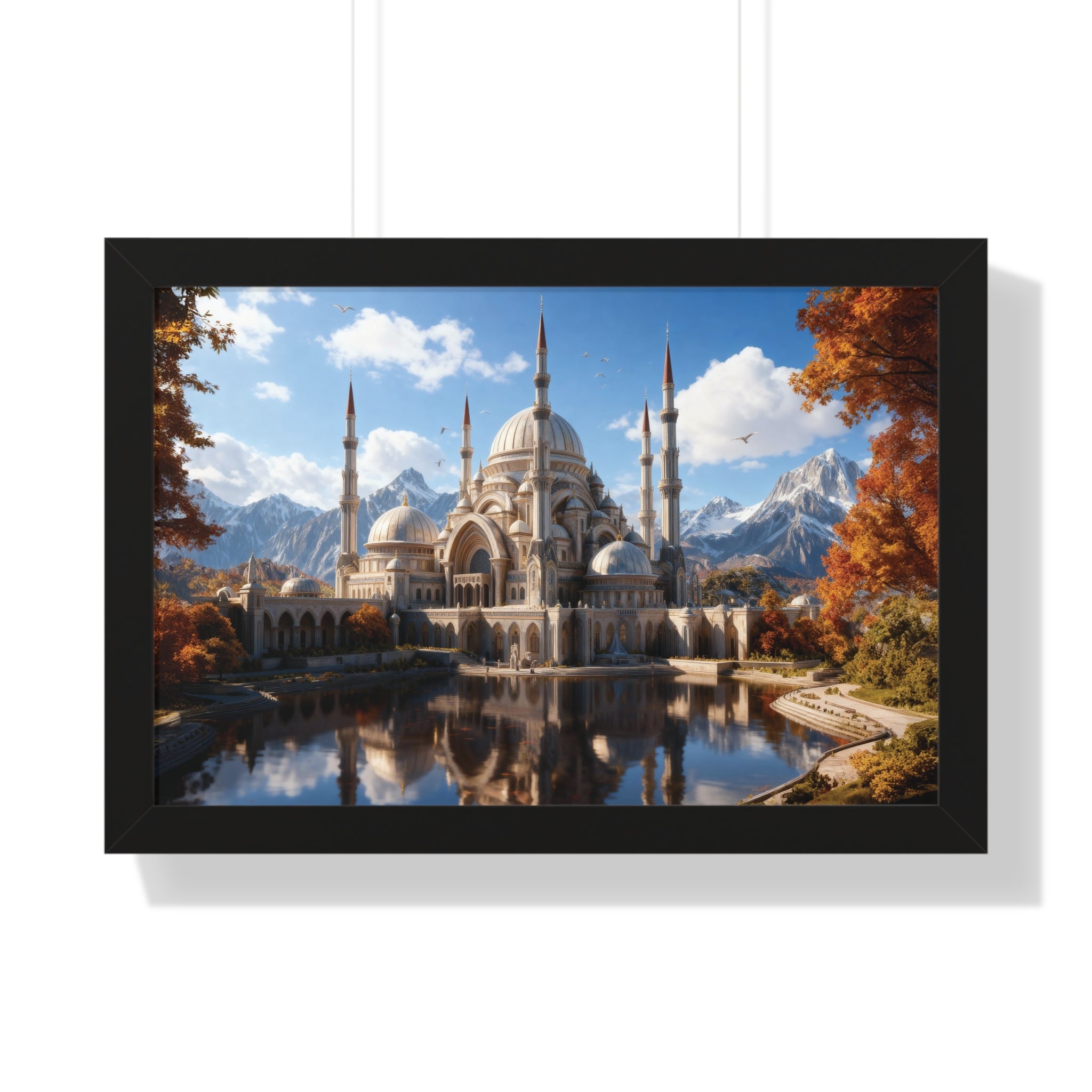 Echoes of Elevation – Majestic Mosque Reflections Framed Wall Art