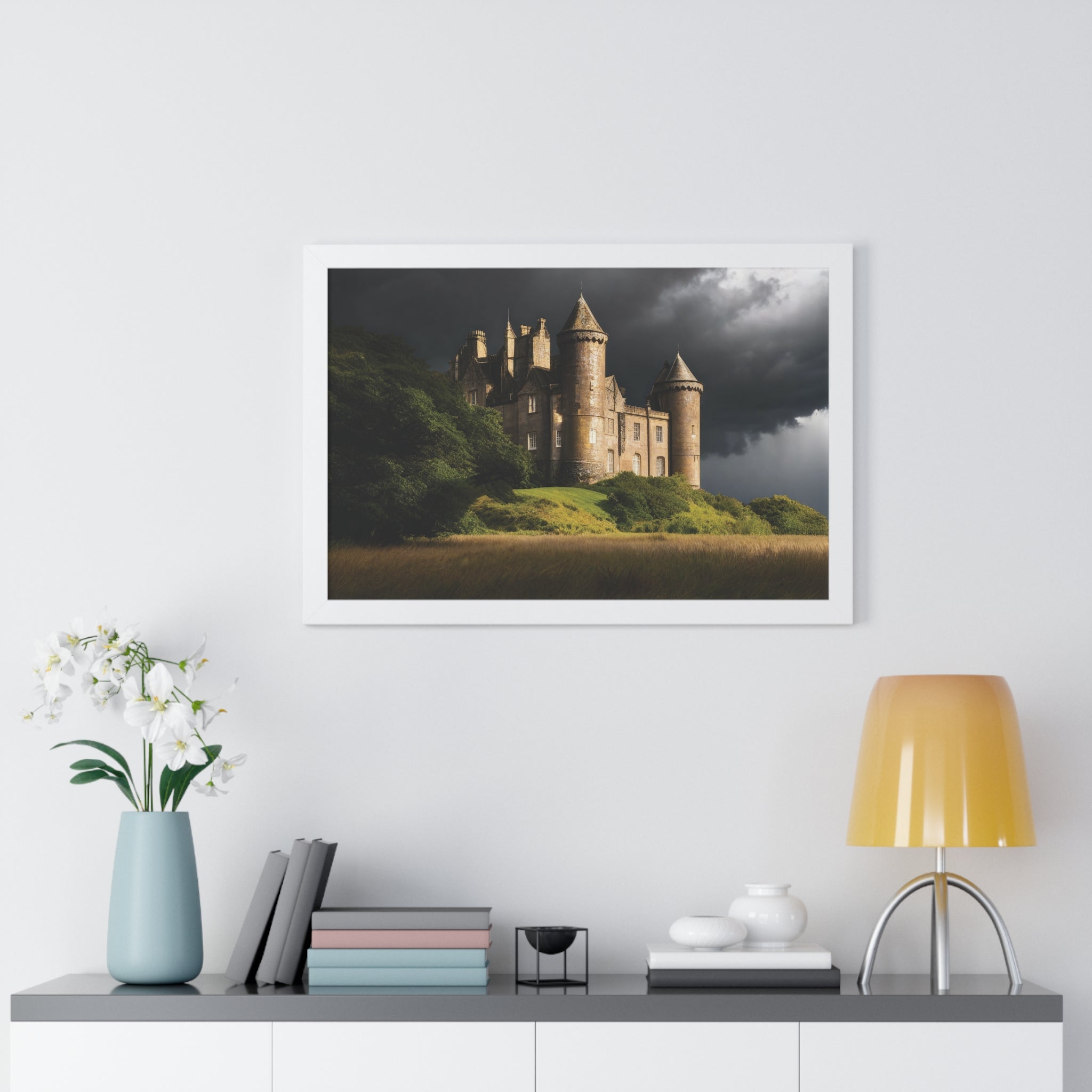 Scottish Castle in Stormy Twilight – Dramatic Landscape Wall Art Print
