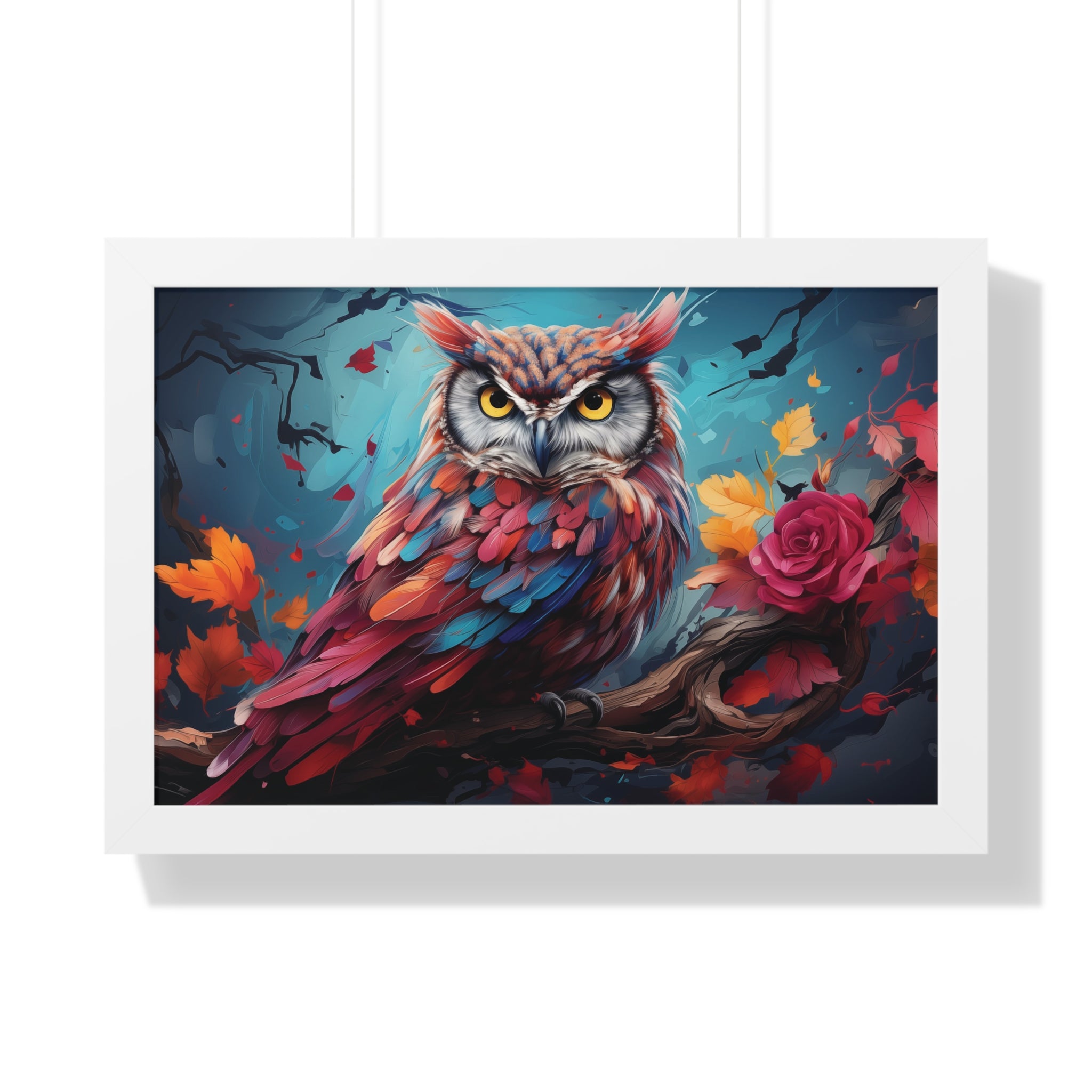 Crimson Perch —🌹Vibrant Owl Wall Art with Autumn Bloom