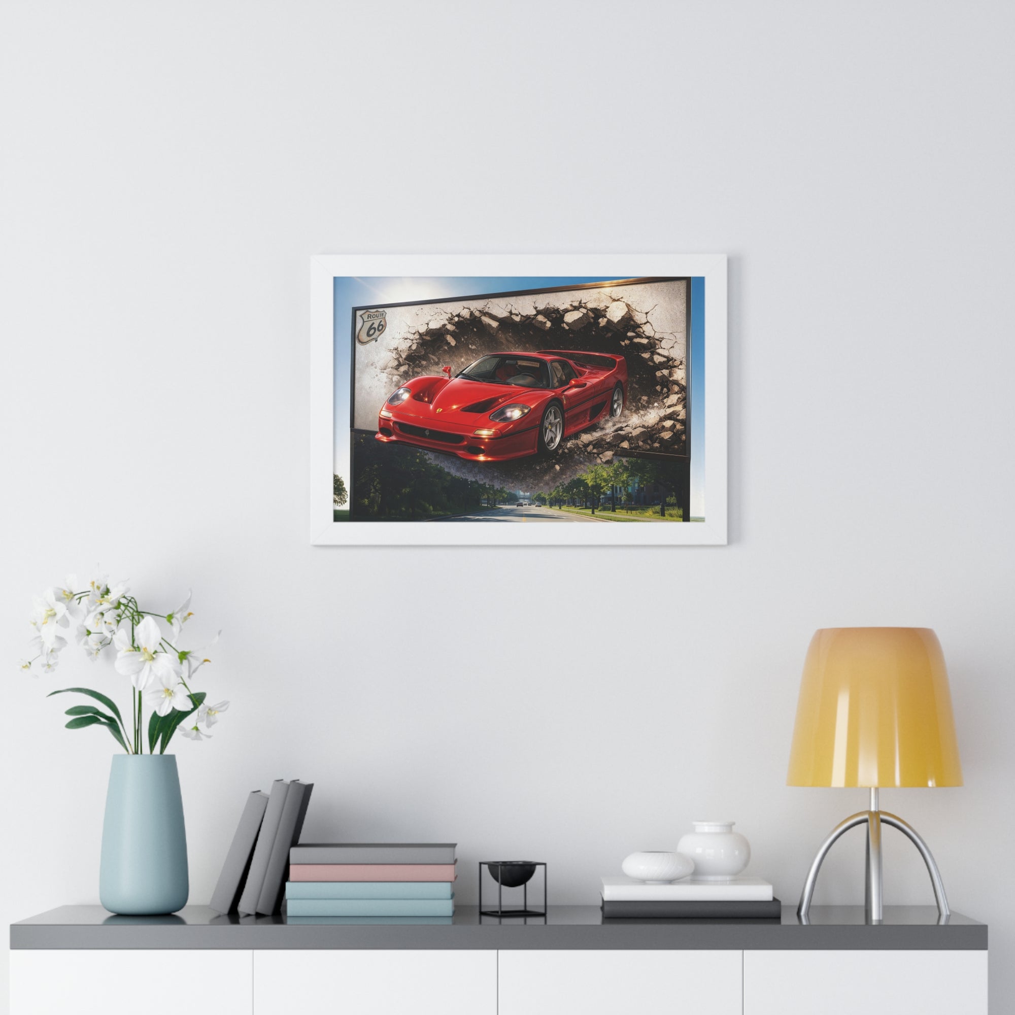 Ferrari F50 Breaking Through Wall – 4K Supercar Canvas