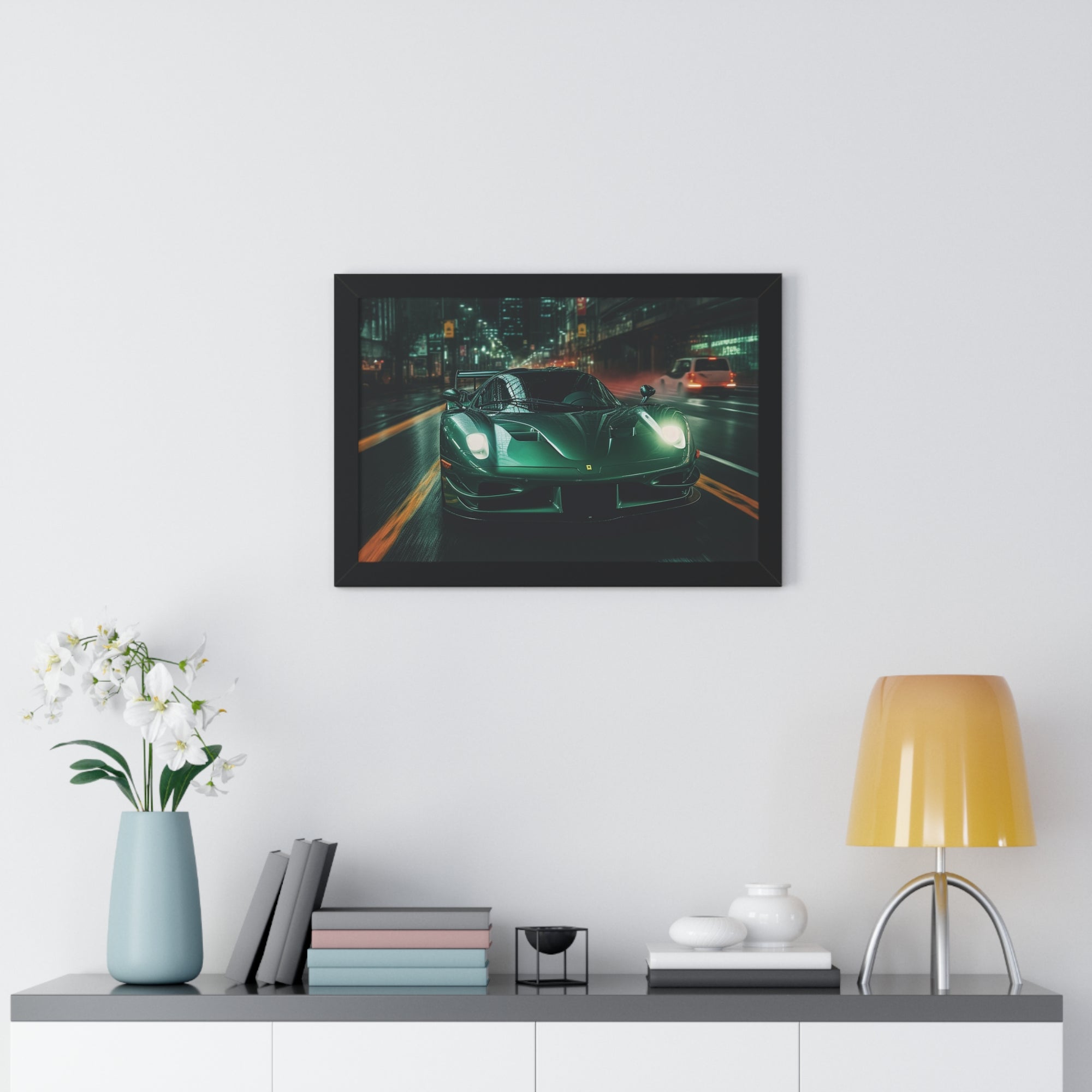 Framed Emerald Green Ferrari F50 Horizontal Poster | Supercar Wall Art