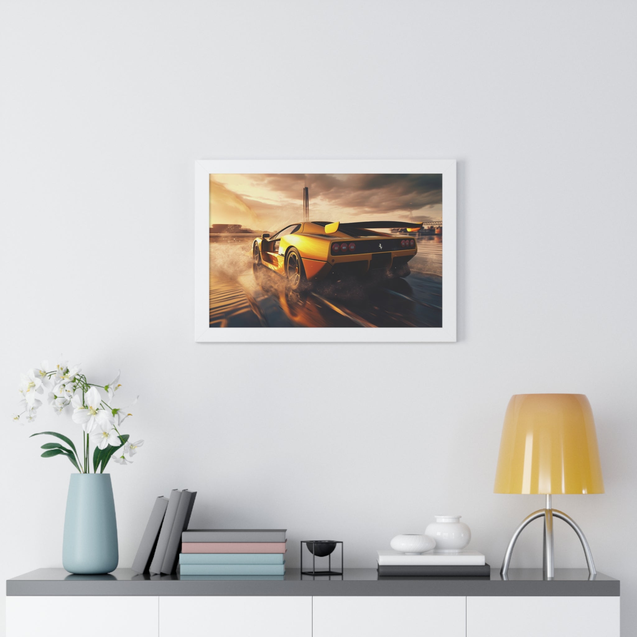 Yellow Ferrari F50 – Collector’s Framed Horizontal Poster
