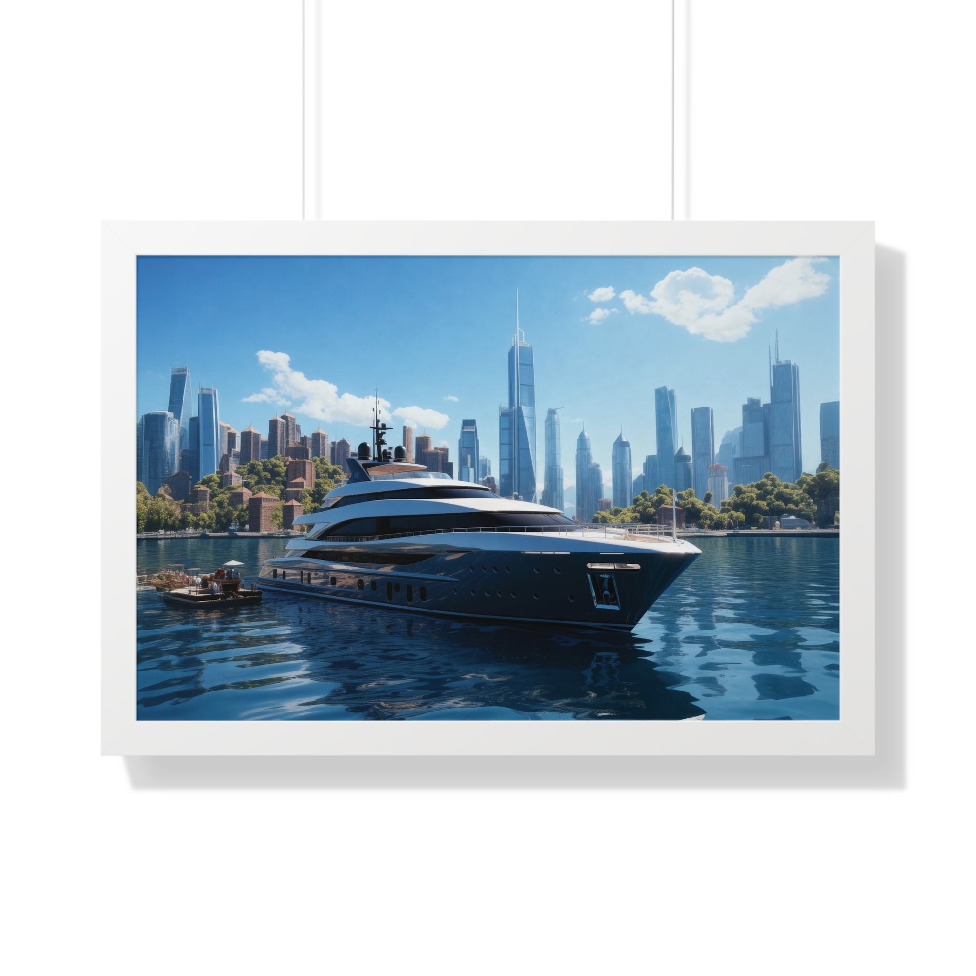 Luxury Waterfront Serenity – Framed Yacht & Skyline Wall Decor