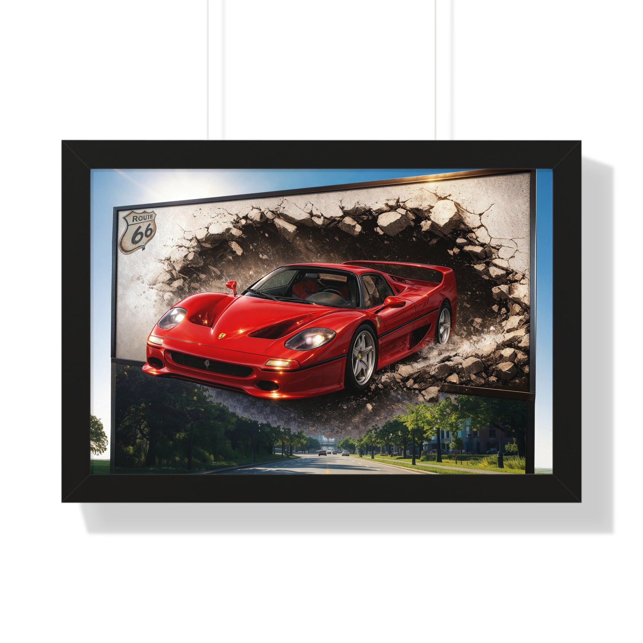 Ferrari F50 Breaking Through Wall – 4K Supercar Canvas